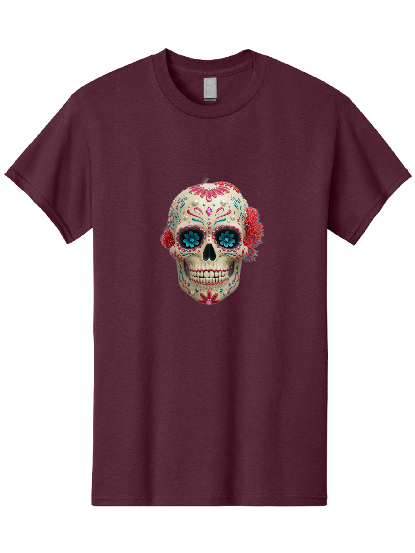 Sugar-Skull-18 Men'S Graphic Tee, 100% Cotton, Comfortable Casual Summer Wear, Machine Washable, Sugar Skull, Dia De Los Muertos, Vibrant Flowers, Colorful Decorations, Festive Atmosphere, Mexican Culture, Ornate Design, Floral Patterns, Bad767