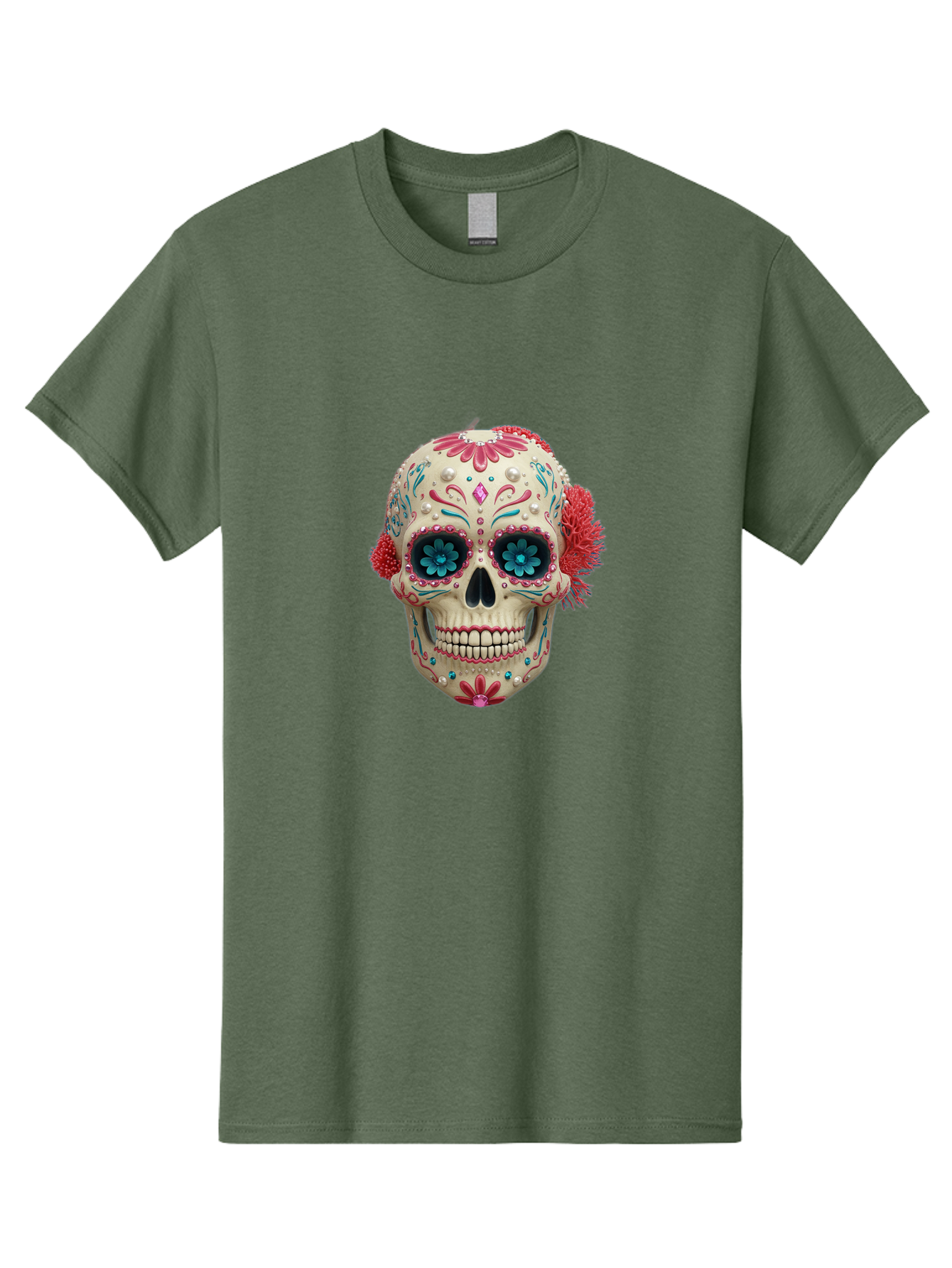 Sugar-Skull-18 Men'S Graphic Tee, 100% Cotton, Comfortable Casual Summer Wear, Machine Washable, Sugar Skull, Dia De Los Muertos, Vibrant Flowers, Colorful Decorations, Festive Atmosphere, Mexican Culture, Ornate Design, Floral Patterns, Bad767