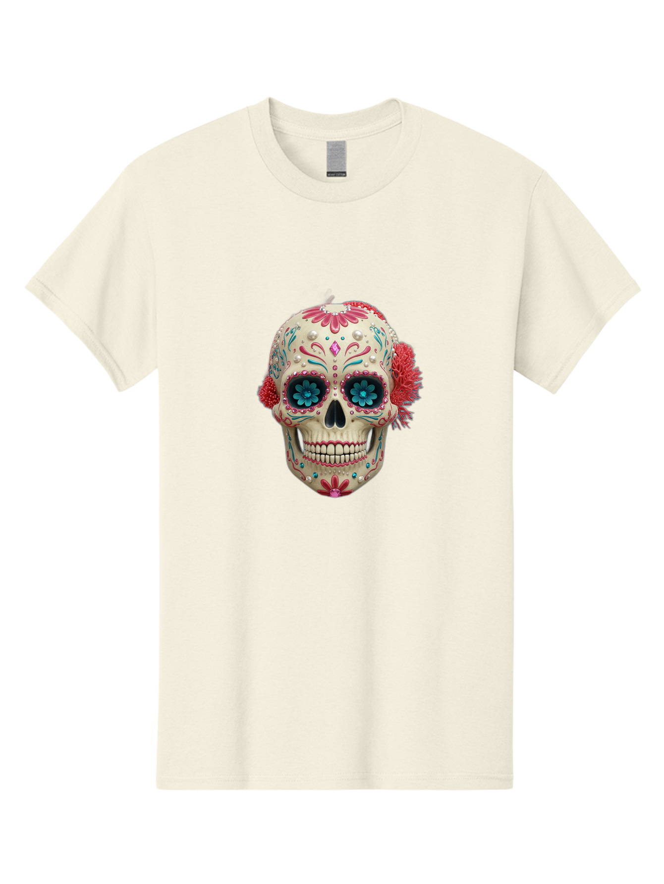 Sugar-Skull-18 Men'S Graphic Tee, 100% Cotton, Comfortable Casual Summer Wear, Machine Washable, Sugar Skull, Dia De Los Muertos, Vibrant Flowers, Colorful Decorations, Festive Atmosphere, Mexican Culture, Ornate Design, Floral Patterns, Bad767