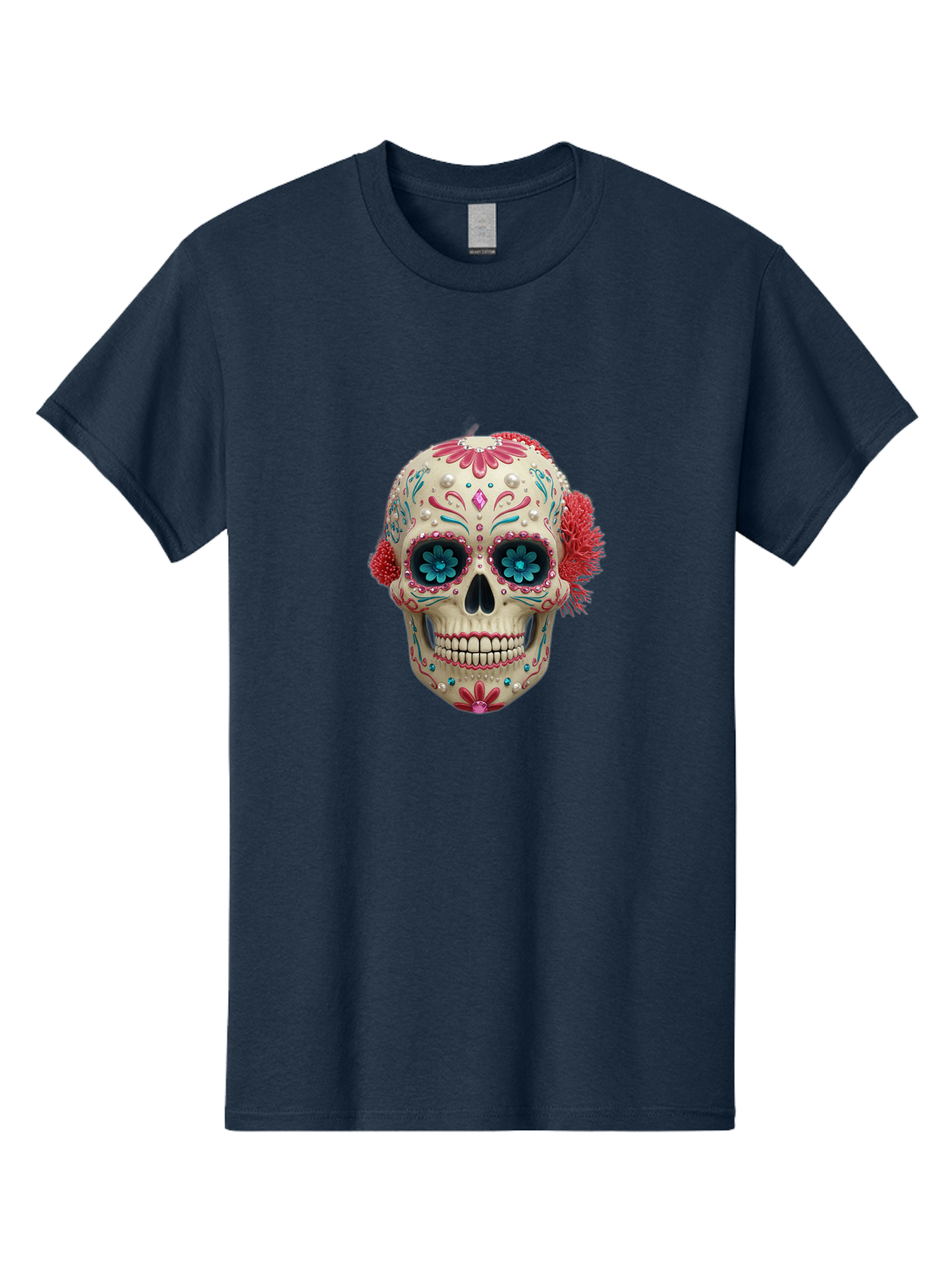 Sugar-Skull-18 Men'S Graphic Tee, 100% Cotton, Comfortable Casual Summer Wear, Machine Washable, Sugar Skull, Dia De Los Muertos, Vibrant Flowers, Colorful Decorations, Festive Atmosphere, Mexican Culture, Ornate Design, Floral Patterns, Bad767