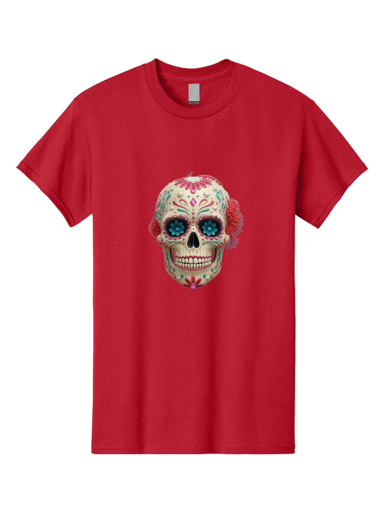Sugar-Skull-18 Men'S Graphic Tee, 100% Cotton, Comfortable Casual Summer Wear, Machine Washable, Sugar Skull, Dia De Los Muertos, Vibrant Flowers, Colorful Decorations, Festive Atmosphere, Mexican Culture, Ornate Design, Floral Patterns, Bad767