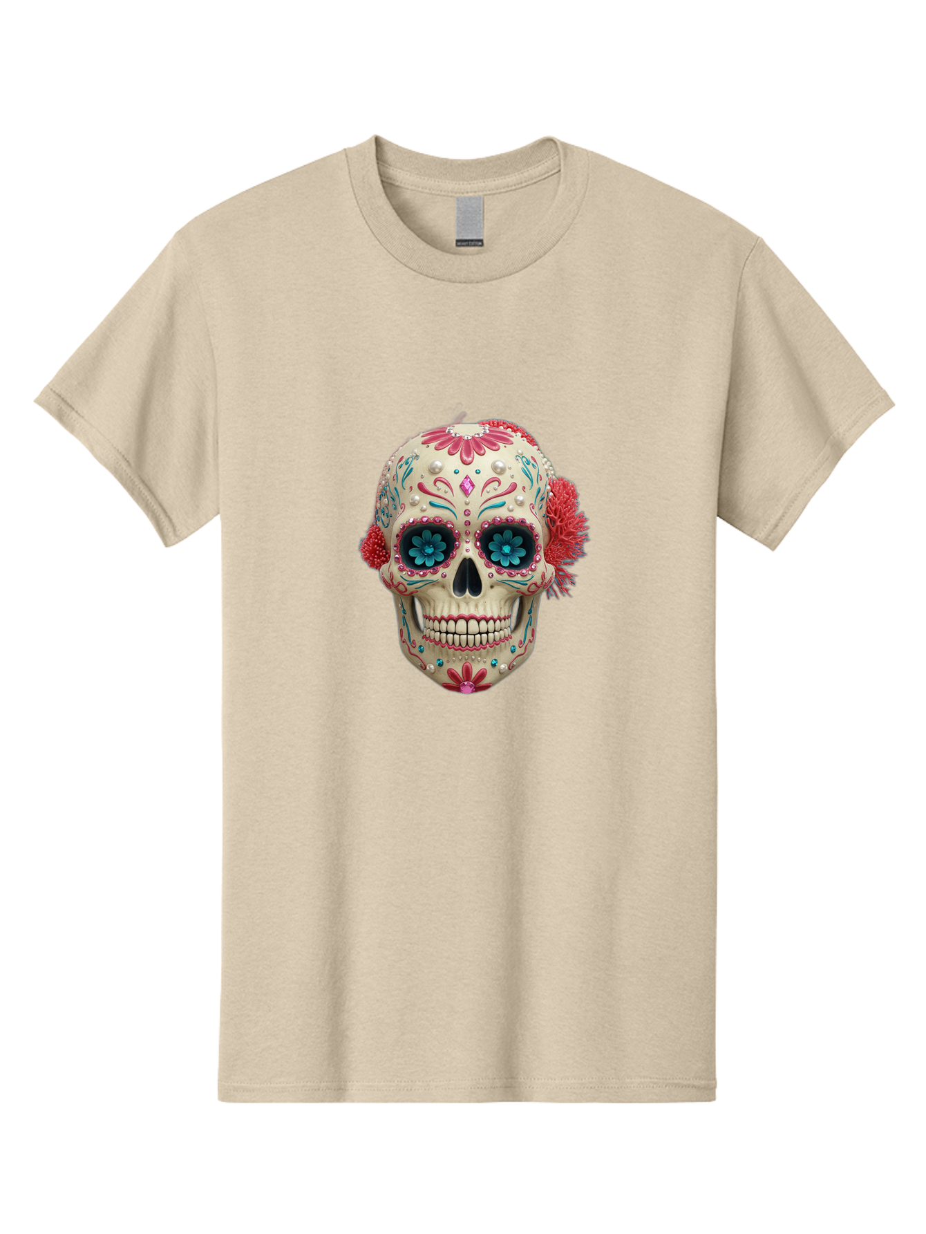 Sugar-Skull-18 Men'S Graphic Tee, 100% Cotton, Comfortable Casual Summer Wear, Machine Washable, Sugar Skull, Dia De Los Muertos, Vibrant Flowers, Colorful Decorations, Festive Atmosphere, Mexican Culture, Ornate Design, Floral Patterns, Bad767