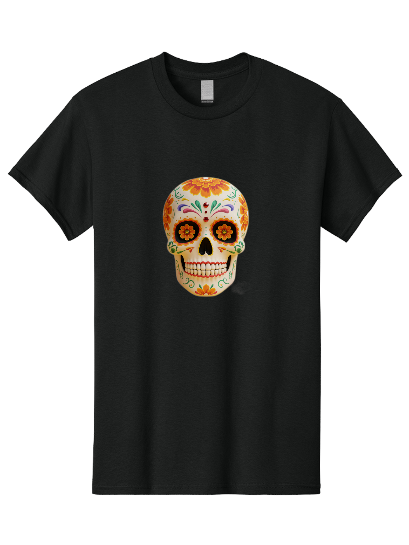 Sugar-Skull-20 Men'S Graphic Tee, 100% Cotton, Comfortable Casual Summer Wear, Machine Washable, Sugar Skull, Day Of The Dead, Dia De Los Muertos, Colorful Skull, Floral Decorations, Vibrant Colors, Mexican Art, Festive, Celebratory, Bad770