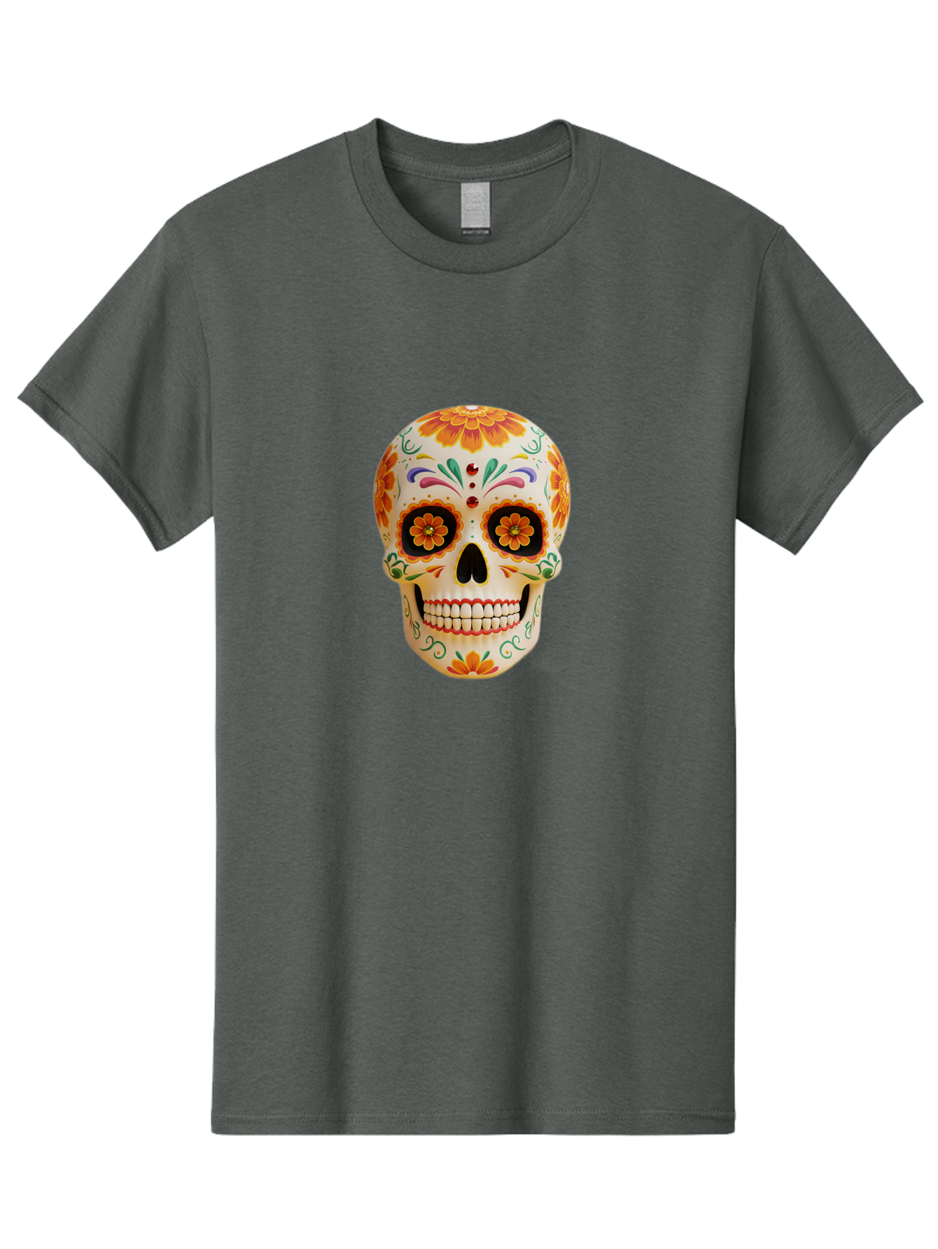 Sugar-Skull-20 Men'S Graphic Tee, 100% Cotton, Comfortable Casual Summer Wear, Machine Washable, Sugar Skull, Day Of The Dead, Dia De Los Muertos, Colorful Skull, Floral Decorations, Vibrant Colors, Mexican Art, Festive, Celebratory, Bad770