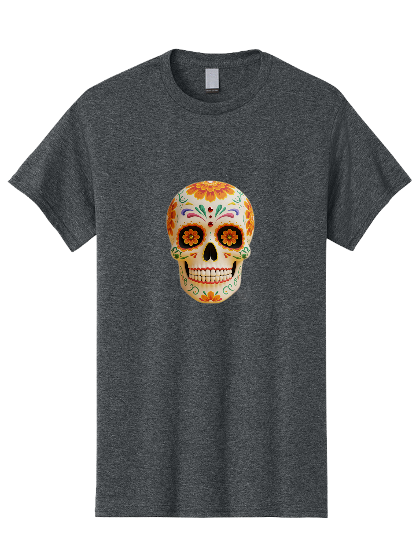 Sugar-Skull-20 Men'S Graphic Tee, 100% Cotton, Comfortable Casual Summer Wear, Machine Washable, Sugar Skull, Day Of The Dead, Dia De Los Muertos, Colorful Skull, Floral Decorations, Vibrant Colors, Mexican Art, Festive, Celebratory, Bad770