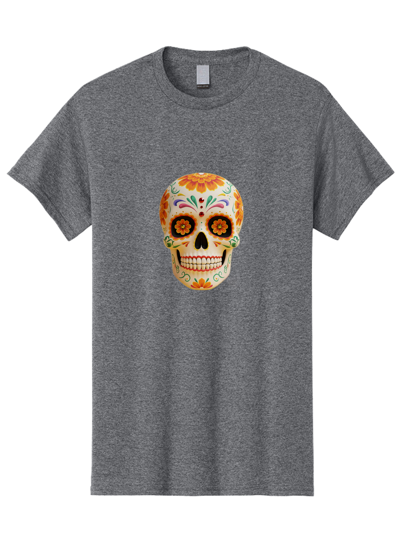 Sugar-Skull-20 Men'S Graphic Tee, 100% Cotton, Comfortable Casual Summer Wear, Machine Washable, Sugar Skull, Day Of The Dead, Dia De Los Muertos, Colorful Skull, Floral Decorations, Vibrant Colors, Mexican Art, Festive, Celebratory, Bad770