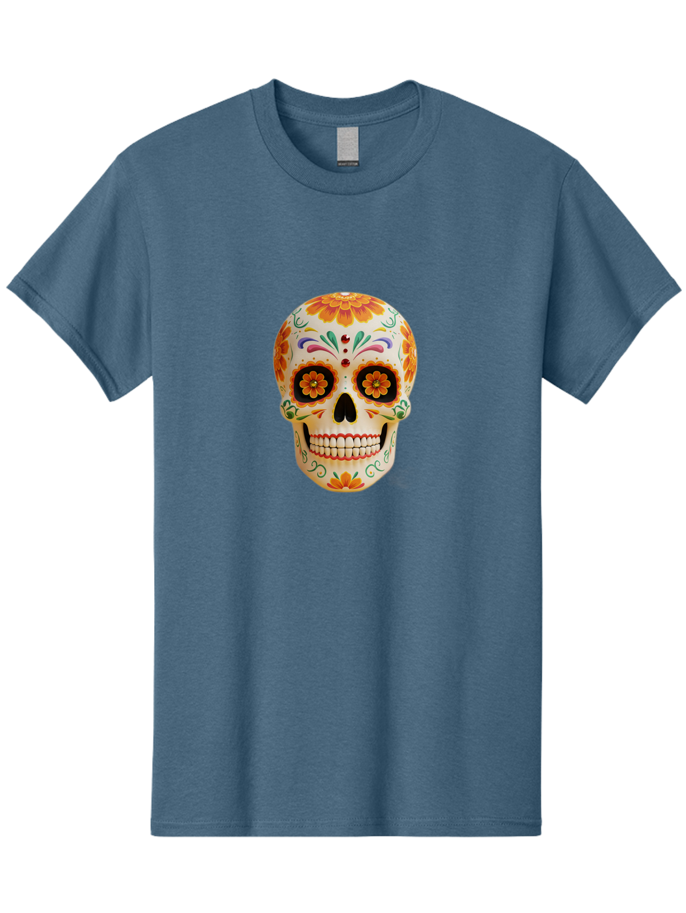 Sugar-Skull-20 Men'S Graphic Tee, 100% Cotton, Comfortable Casual Summer Wear, Machine Washable, Sugar Skull, Day Of The Dead, Dia De Los Muertos, Colorful Skull, Floral Decorations, Vibrant Colors, Mexican Art, Festive, Celebratory, Bad770