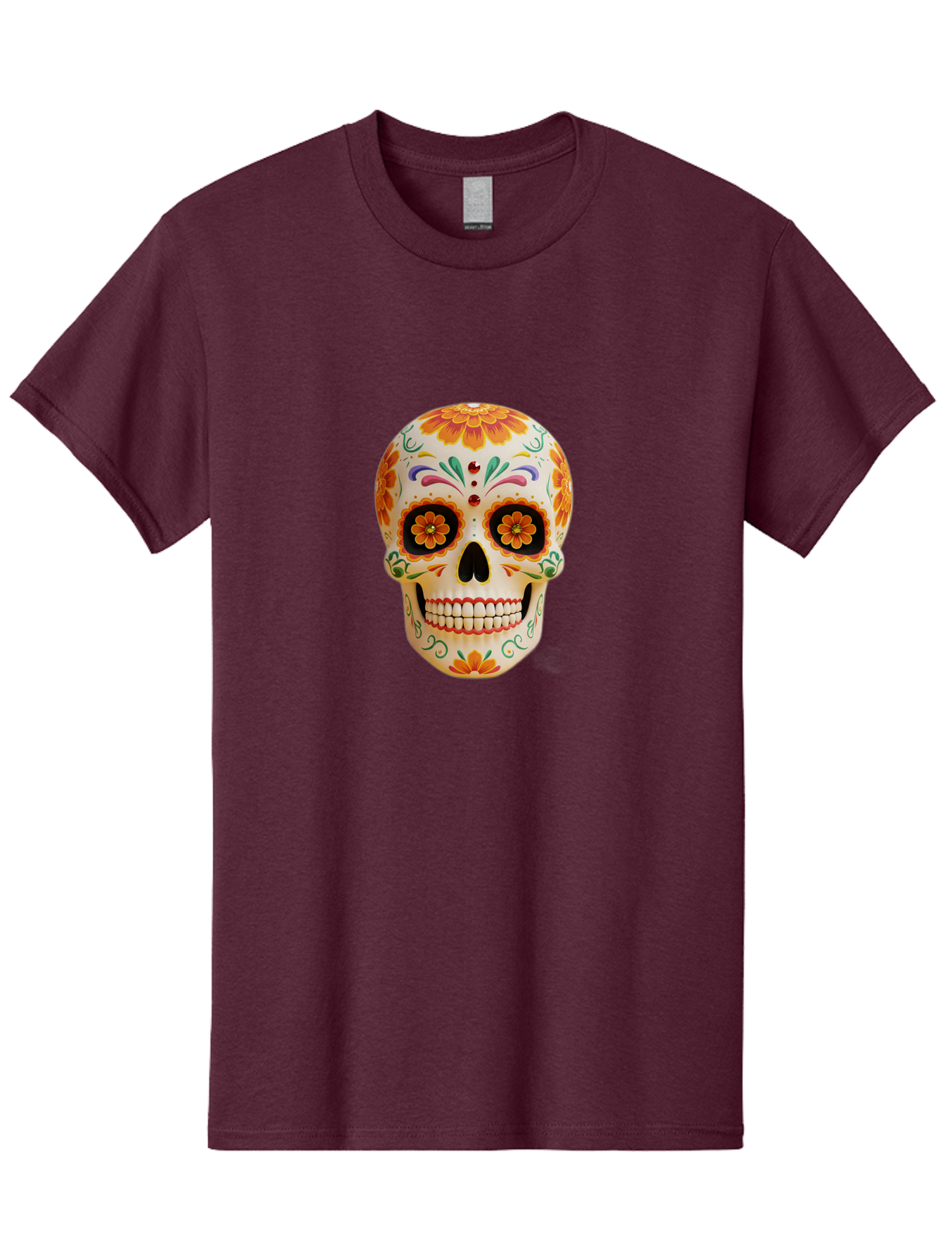 Sugar-Skull-20 Men'S Graphic Tee, 100% Cotton, Comfortable Casual Summer Wear, Machine Washable, Sugar Skull, Day Of The Dead, Dia De Los Muertos, Colorful Skull, Floral Decorations, Vibrant Colors, Mexican Art, Festive, Celebratory, Bad770