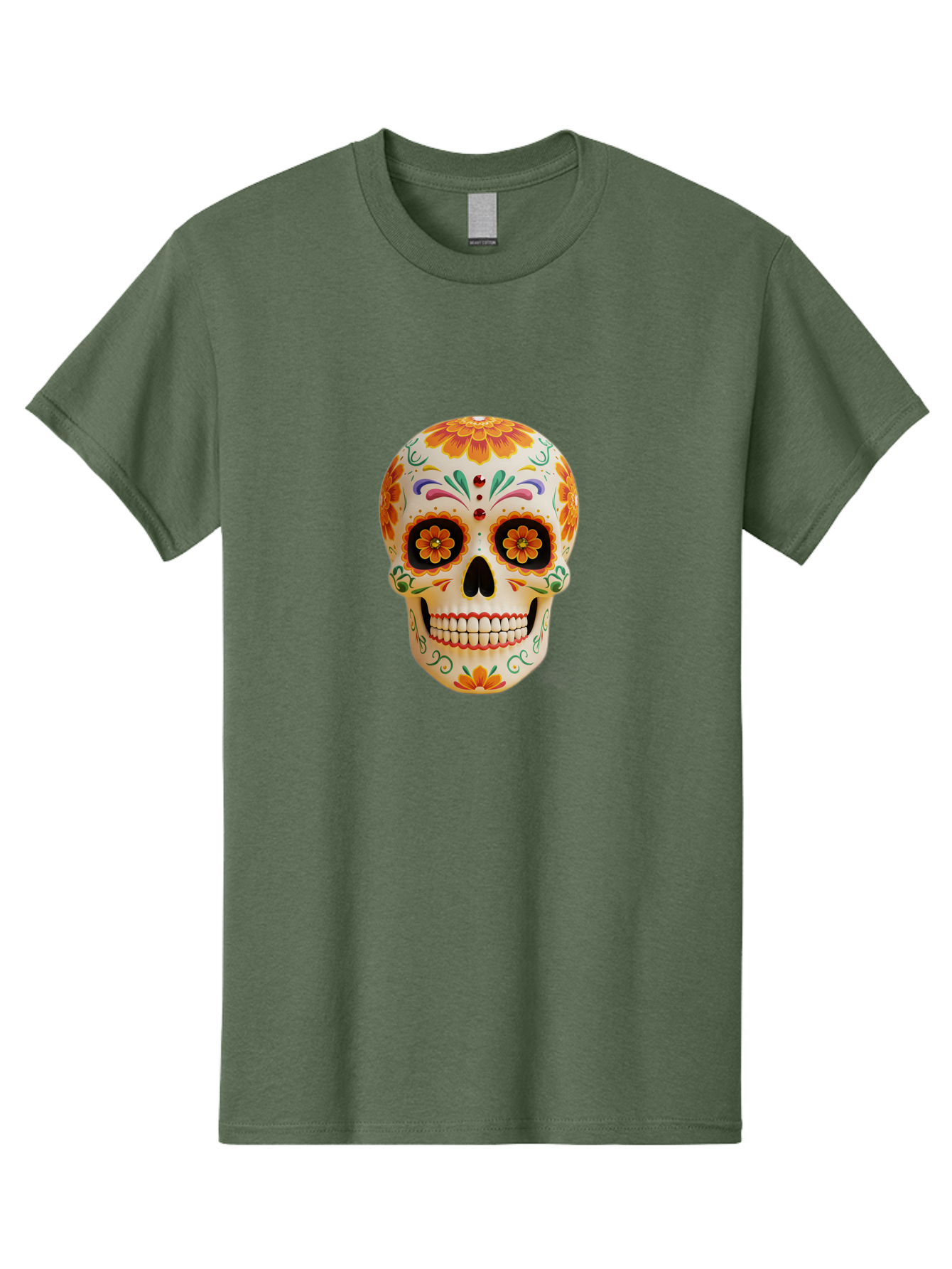 Sugar-Skull-20 Men'S Graphic Tee, 100% Cotton, Comfortable Casual Summer Wear, Machine Washable, Sugar Skull, Day Of The Dead, Dia De Los Muertos, Colorful Skull, Floral Decorations, Vibrant Colors, Mexican Art, Festive, Celebratory, Bad770