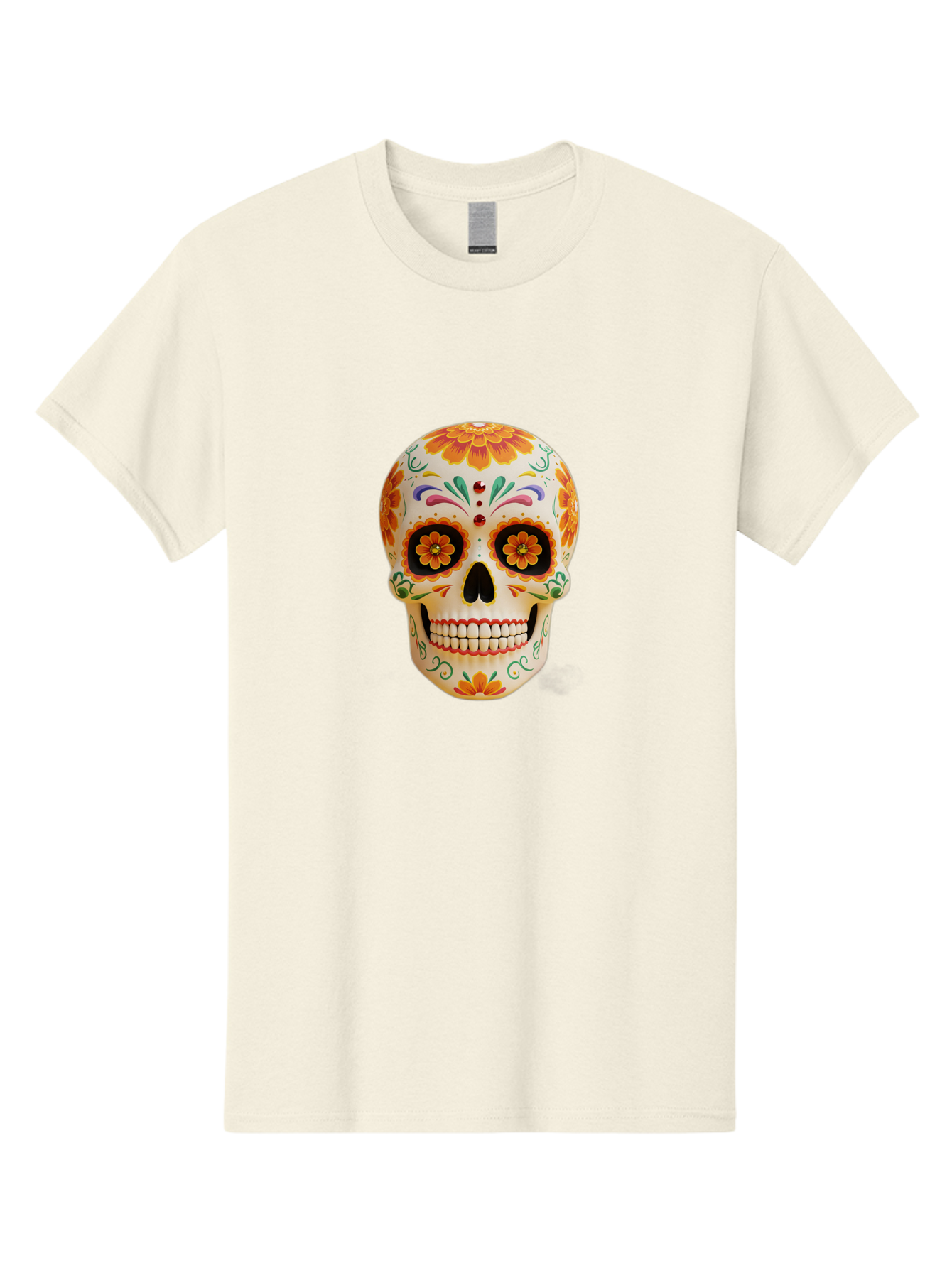 Sugar-Skull-20 Men'S Graphic Tee, 100% Cotton, Comfortable Casual Summer Wear, Machine Washable, Sugar Skull, Day Of The Dead, Dia De Los Muertos, Colorful Skull, Floral Decorations, Vibrant Colors, Mexican Art, Festive, Celebratory, Bad770