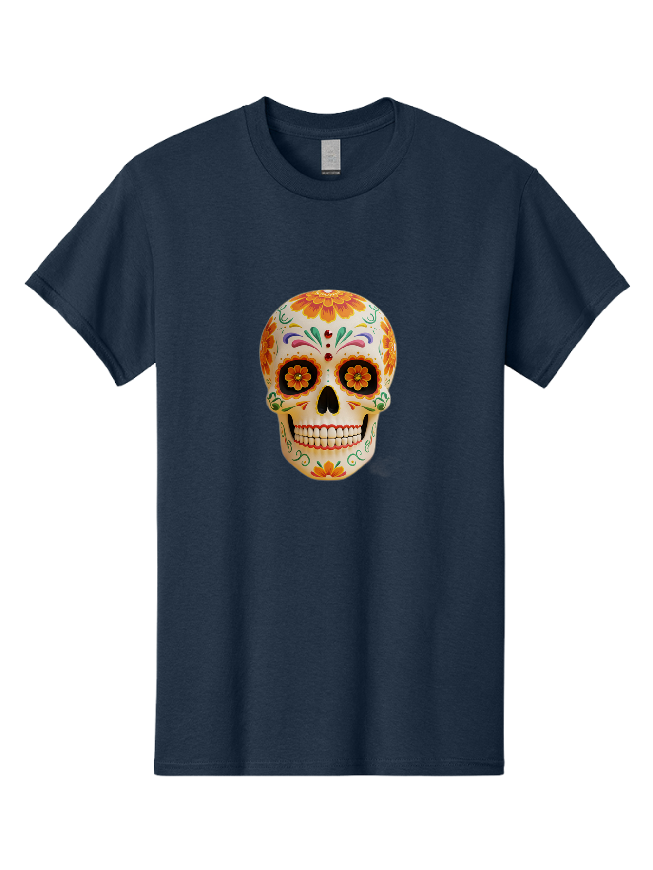 Sugar-Skull-20 Men'S Graphic Tee, 100% Cotton, Comfortable Casual Summer Wear, Machine Washable, Sugar Skull, Day Of The Dead, Dia De Los Muertos, Colorful Skull, Floral Decorations, Vibrant Colors, Mexican Art, Festive, Celebratory, Bad770