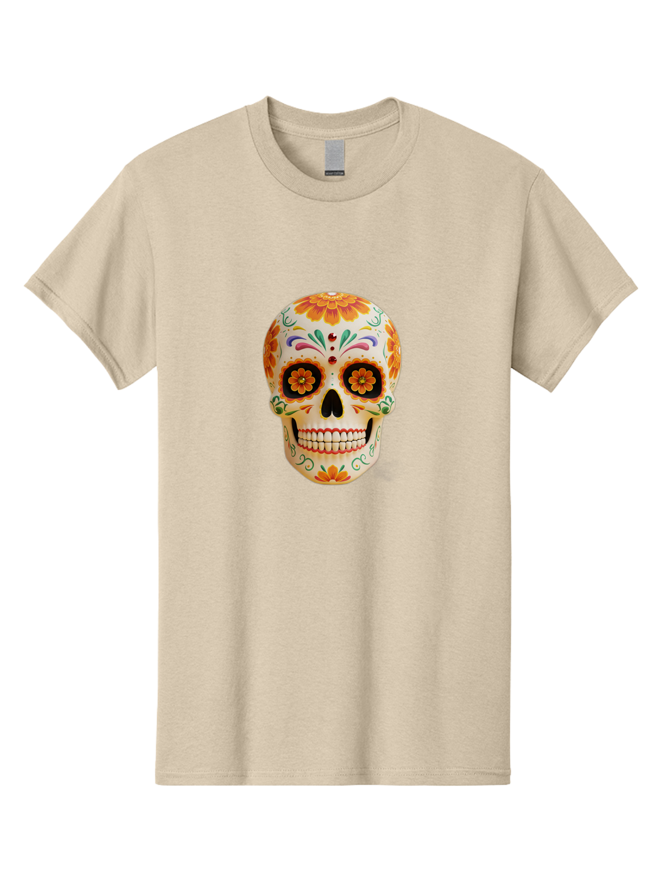 Sugar-Skull-20 Men'S Graphic Tee, 100% Cotton, Comfortable Casual Summer Wear, Machine Washable, Sugar Skull, Day Of The Dead, Dia De Los Muertos, Colorful Skull, Floral Decorations, Vibrant Colors, Mexican Art, Festive, Celebratory, Bad770