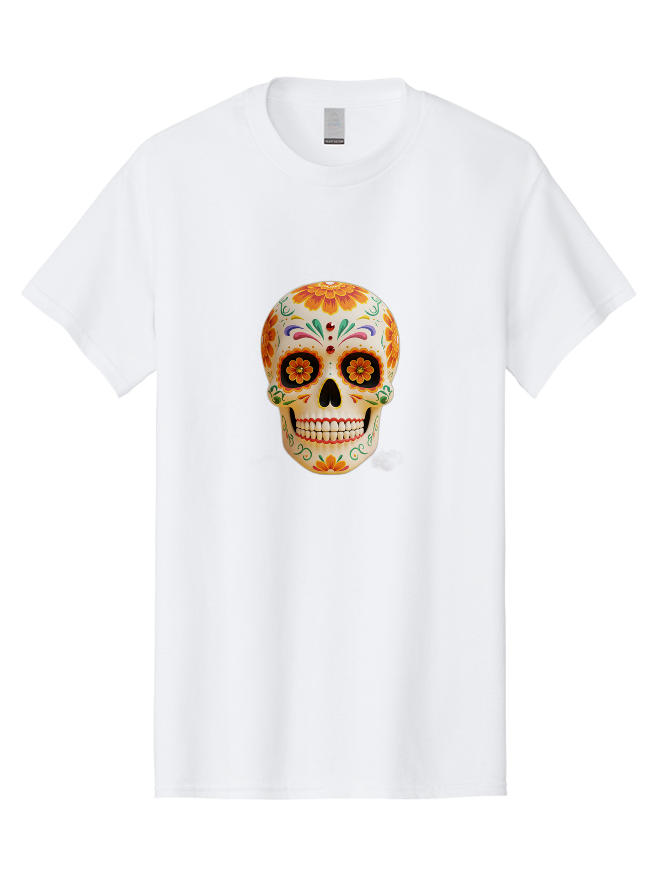 Sugar-Skull-20 Men'S Graphic Tee, 100% Cotton, Comfortable Casual Summer Wear, Machine Washable, Sugar Skull, Day Of The Dead, Dia De Los Muertos, Colorful Skull, Floral Decorations, Vibrant Colors, Mexican Art, Festive, Celebratory, Bad770