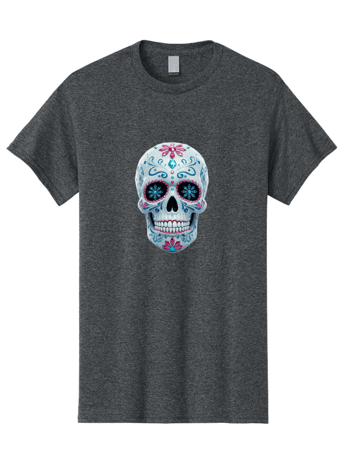 Sugar-Skull-21 Men'S Graphic Tee, 100% Cotton, Comfortable Casual Summer Wear, Machine Washable, Sugar Skull, Day Of The Dead, Decorative Skull, Floral Designs, Blue And Pink Patterns, Intricate Details, Festive Vibe, Cultural Heritage, Bad771