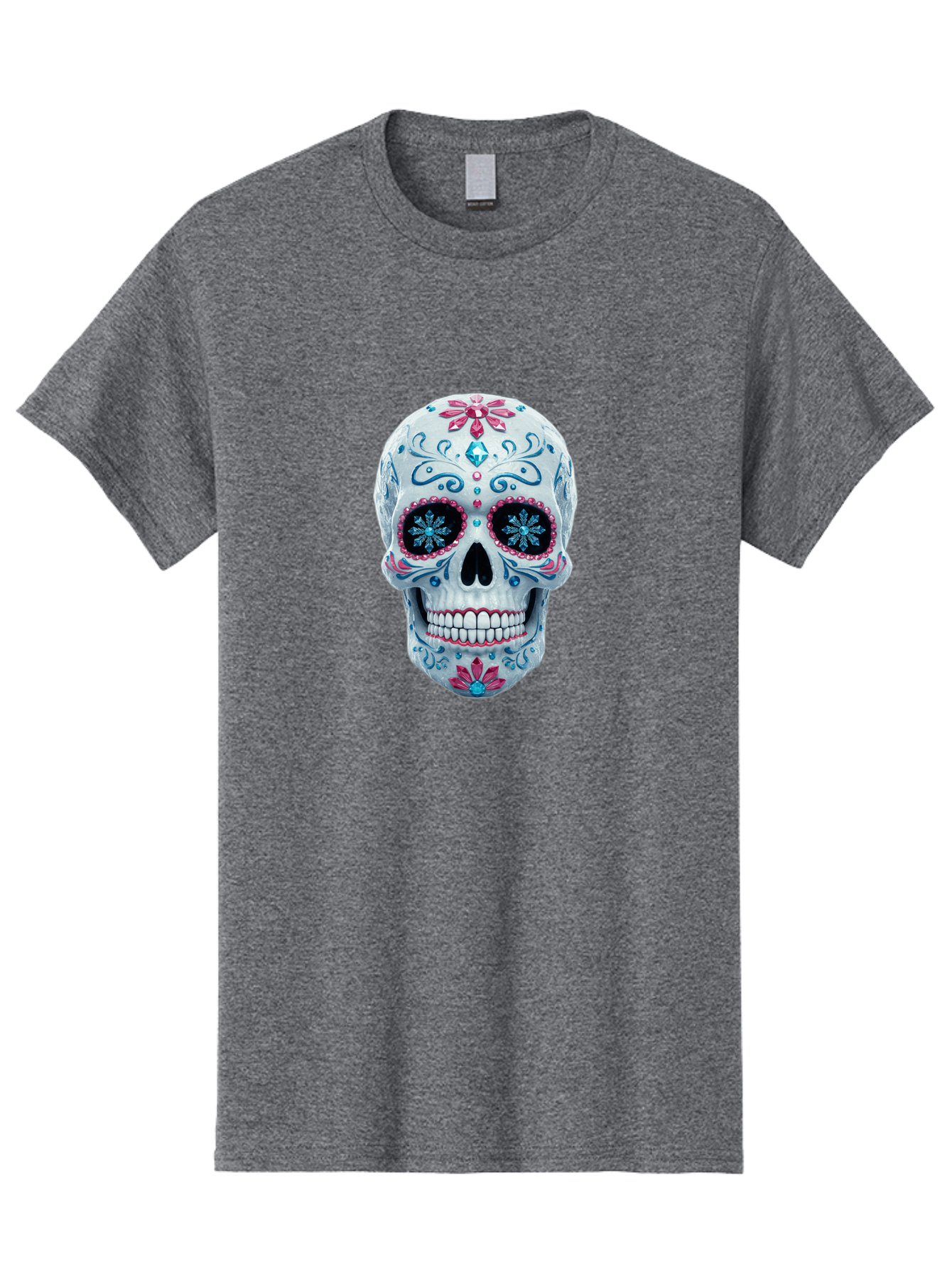 Sugar-Skull-21 Men'S Graphic Tee, 100% Cotton, Comfortable Casual Summer Wear, Machine Washable, Sugar Skull, Day Of The Dead, Decorative Skull, Floral Designs, Blue And Pink Patterns, Intricate Details, Festive Vibe, Cultural Heritage, Bad771