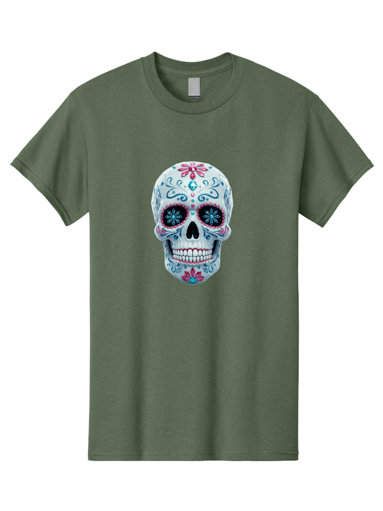 Sugar-Skull-21 Men'S Graphic Tee, 100% Cotton, Comfortable Casual Summer Wear, Machine Washable, Sugar Skull, Day Of The Dead, Decorative Skull, Floral Designs, Blue And Pink Patterns, Intricate Details, Festive Vibe, Cultural Heritage, Bad771