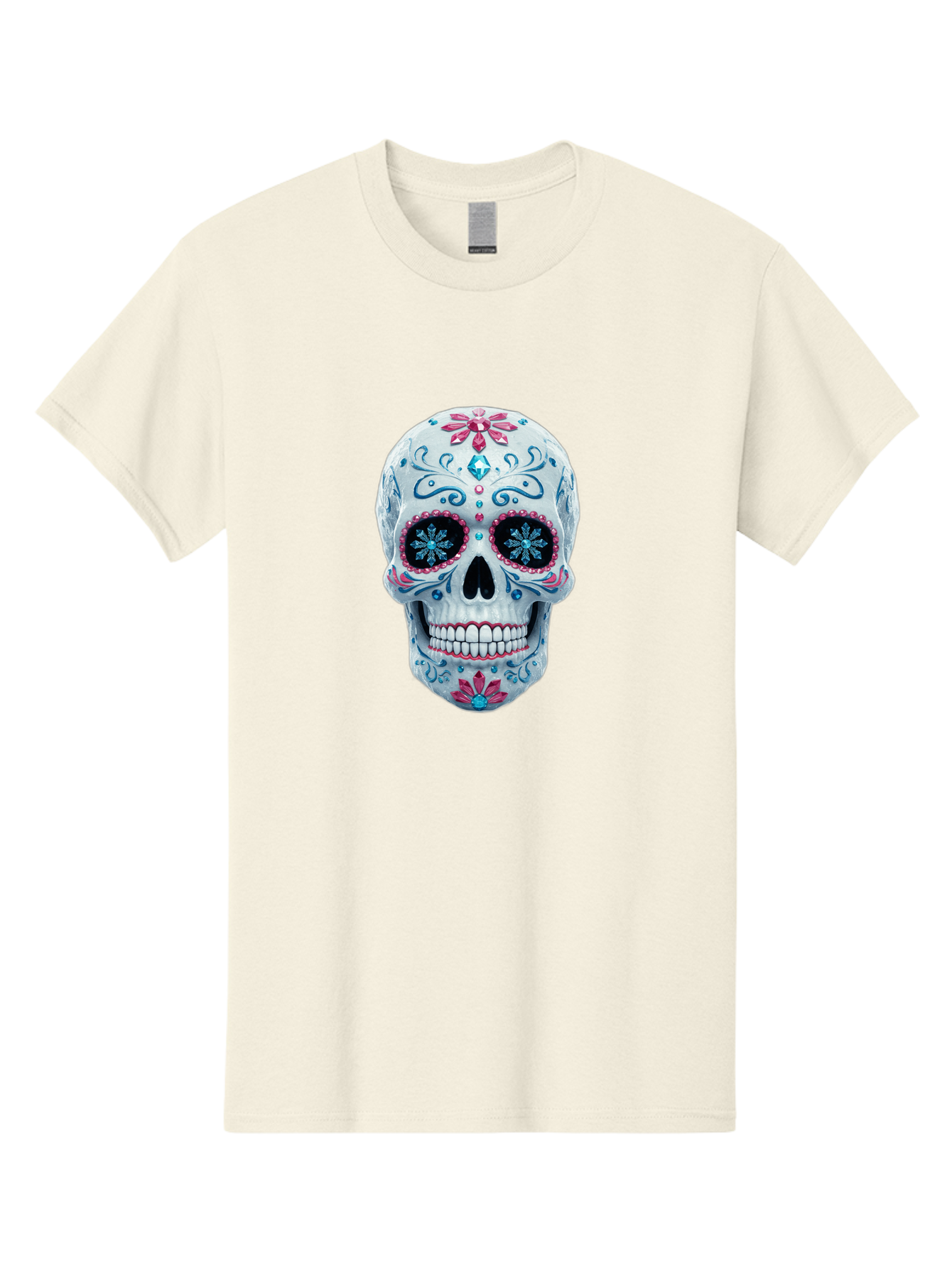 Sugar-Skull-21 Men'S Graphic Tee, 100% Cotton, Comfortable Casual Summer Wear, Machine Washable, Sugar Skull, Day Of The Dead, Decorative Skull, Floral Designs, Blue And Pink Patterns, Intricate Details, Festive Vibe, Cultural Heritage, Bad771