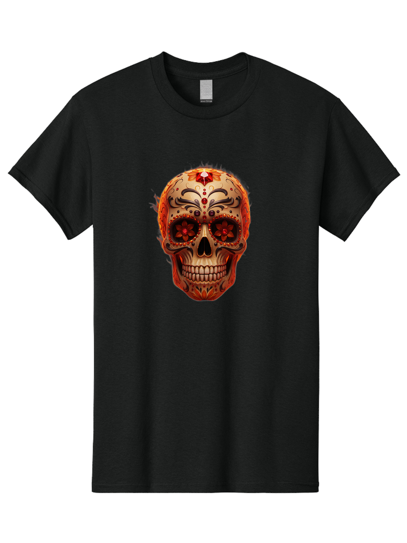 Sugar-Skull-22 Men'S Graphic Tee, 100% Cotton, Comfortable Casual Summer Wear, Machine Washable, Sugar Skull, Day Of The Dead, Mexican Culture, Decorated Skull, Floral Designs, Red Jewels, Festive, Traditional Art, Vibrant, Ornate Bad772