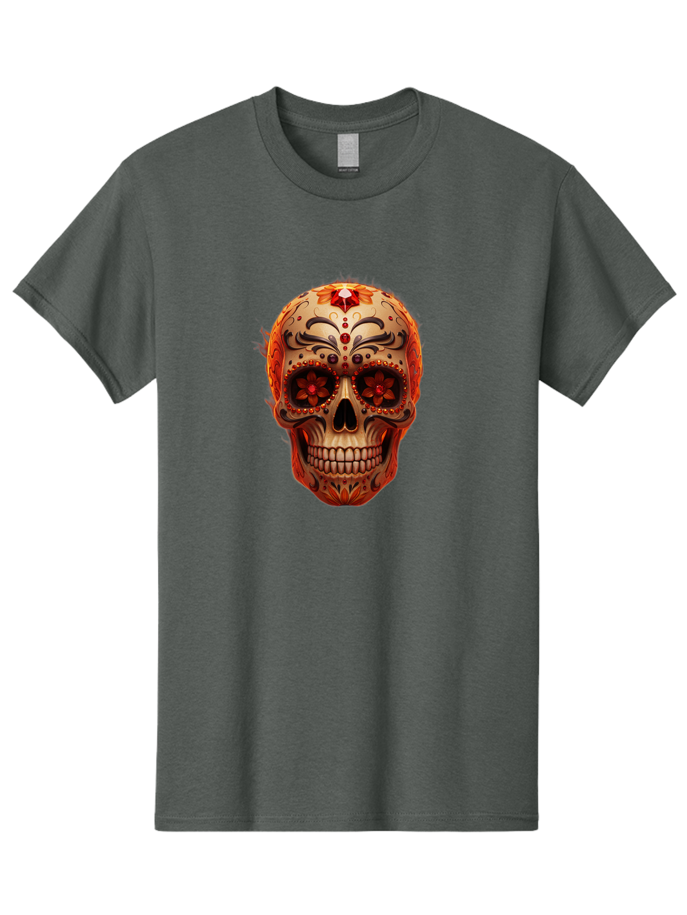 Sugar-Skull-22 Men'S Graphic Tee, 100% Cotton, Comfortable Casual Summer Wear, Machine Washable, Sugar Skull, Day Of The Dead, Mexican Culture, Decorated Skull, Floral Designs, Red Jewels, Festive, Traditional Art, Vibrant, Ornate Bad772