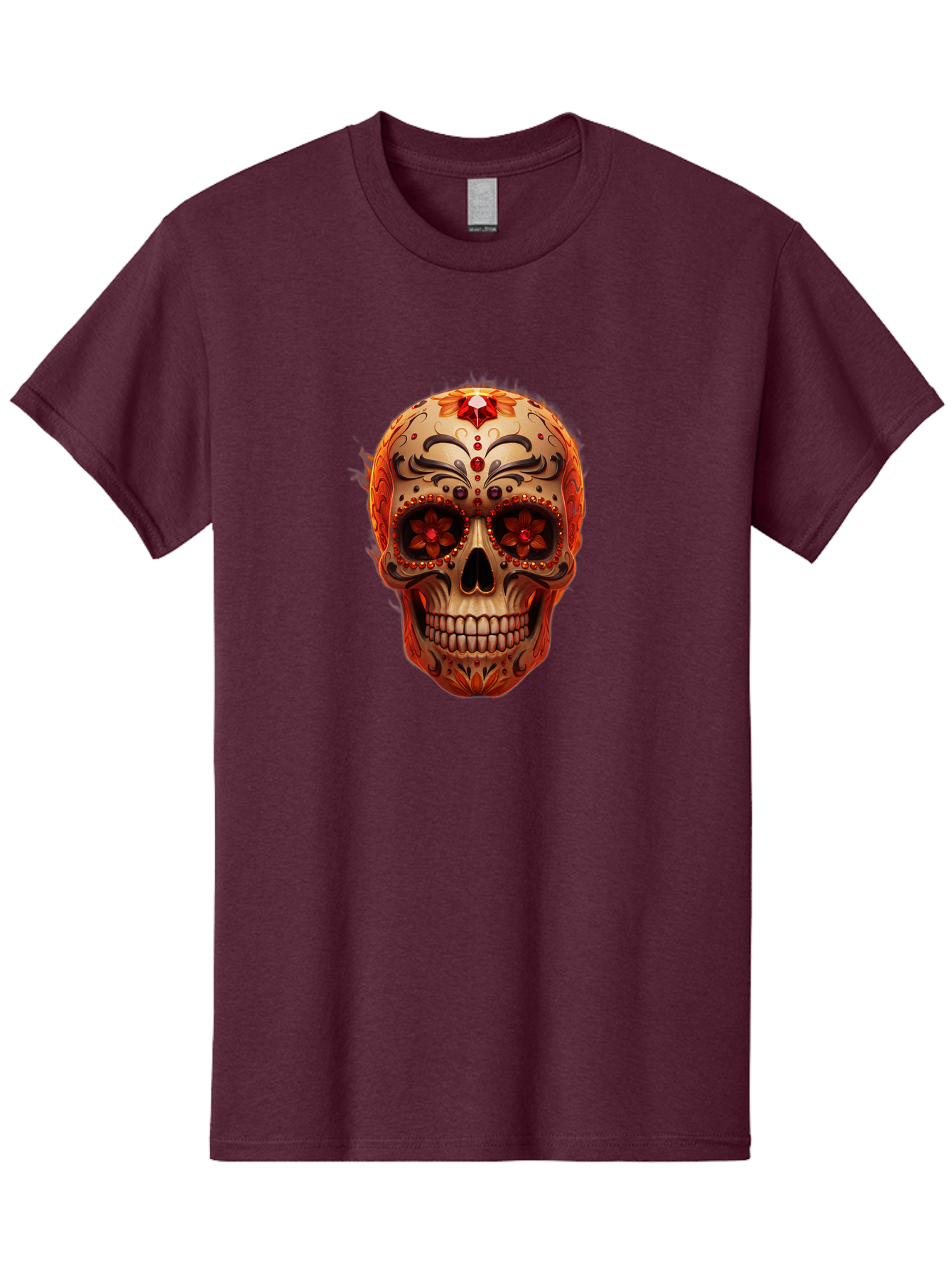 Sugar-Skull-22 Men'S Graphic Tee, 100% Cotton, Comfortable Casual Summer Wear, Machine Washable, Sugar Skull, Day Of The Dead, Mexican Culture, Decorated Skull, Floral Designs, Red Jewels, Festive, Traditional Art, Vibrant, Ornate Bad772