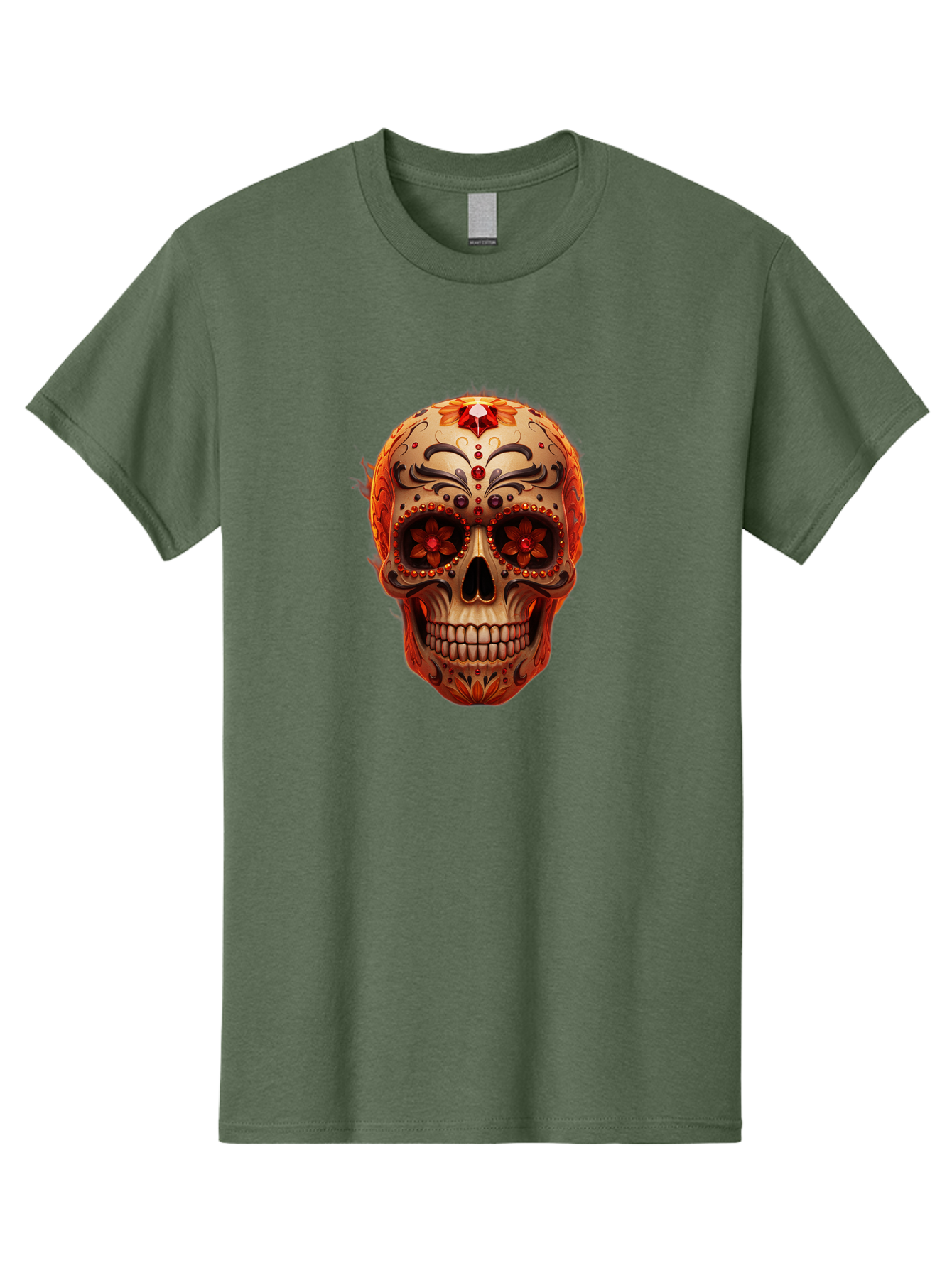 Sugar-Skull-22 Men'S Graphic Tee, 100% Cotton, Comfortable Casual Summer Wear, Machine Washable, Sugar Skull, Day Of The Dead, Mexican Culture, Decorated Skull, Floral Designs, Red Jewels, Festive, Traditional Art, Vibrant, Ornate Bad772