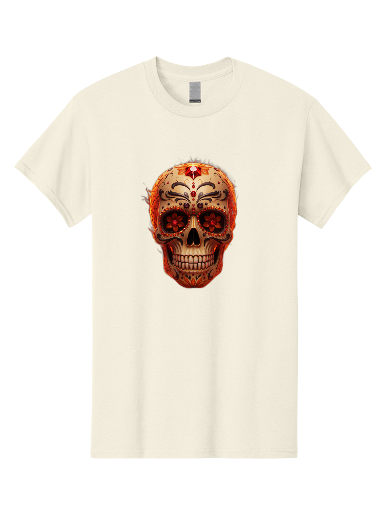 Sugar-Skull-22 Men'S Graphic Tee, 100% Cotton, Comfortable Casual Summer Wear, Machine Washable, Sugar Skull, Day Of The Dead, Mexican Culture, Decorated Skull, Floral Designs, Red Jewels, Festive, Traditional Art, Vibrant, Ornate Bad772