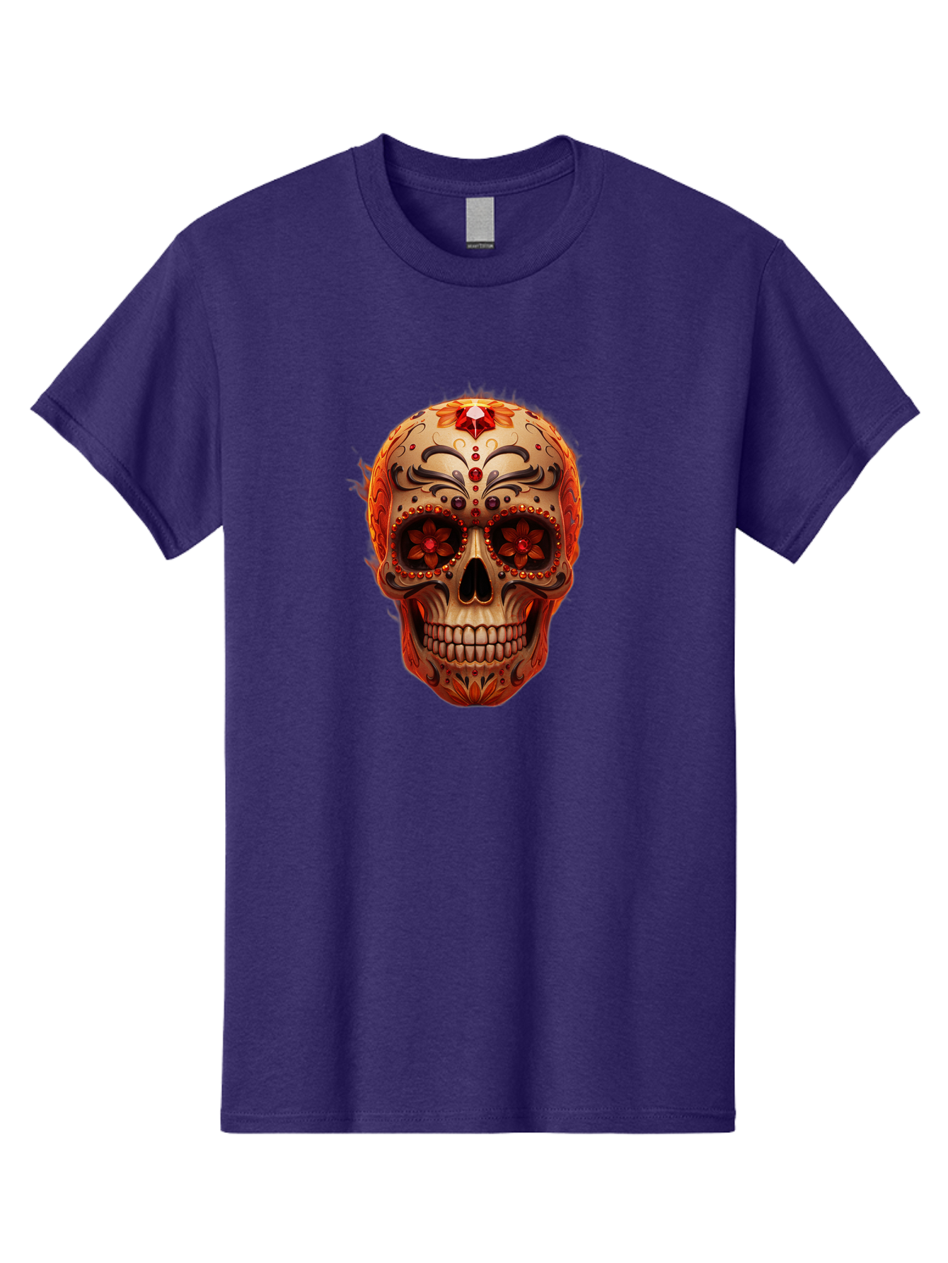 Sugar-Skull-22 Men'S Graphic Tee, 100% Cotton, Comfortable Casual Summer Wear, Machine Washable, Sugar Skull, Day Of The Dead, Mexican Culture, Decorated Skull, Floral Designs, Red Jewels, Festive, Traditional Art, Vibrant, Ornate Bad772