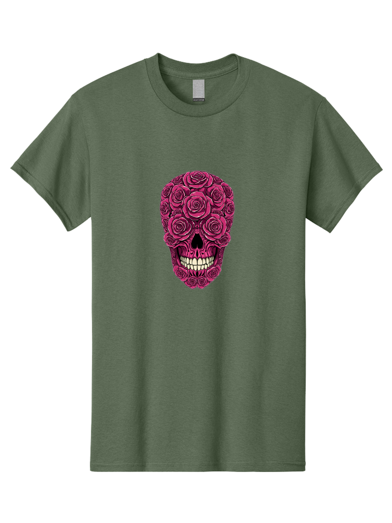 Sugar-Skull-3 Men'S Graphic Tee, 100% Cotton, Comfortable Casual Summer Wear, Machine Washable, Sugar Skull, Floral Skull, Roses, White Teeth, Vibrant Pink, Gothic Art, Day Of The Dead, Floral Design Bad775