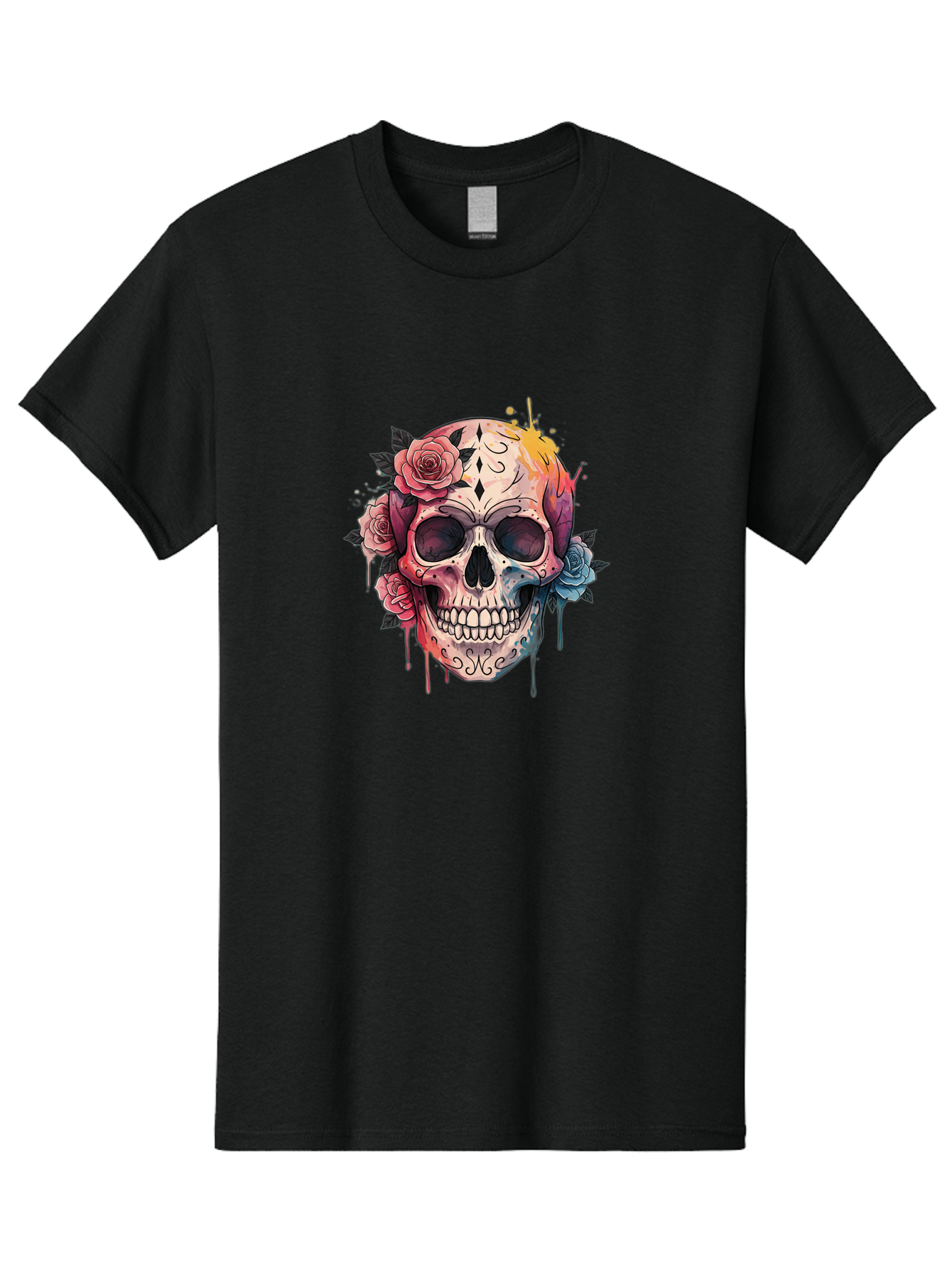 Sugar-Skull-4 Men'S Graphic Tee, 100% Cotton, Comfortable Casual Summer Wear, Machine Washable, Sugar Skull, Day Of The Dead, Floral Skull, Vibrant Colors, Intricate Designs, Abstract Art, Grunge Style, Street Art, Tattoo Art, Mexican Culture, Bad776