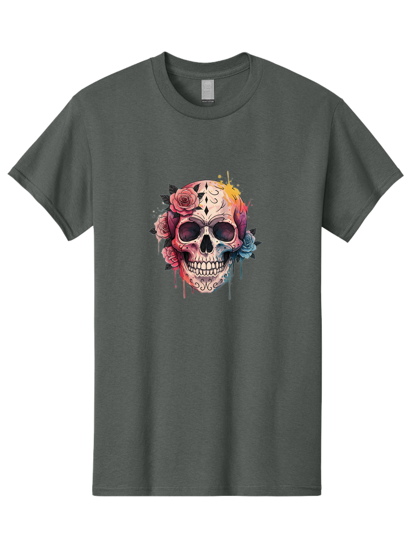 Sugar-Skull-4 Men'S Graphic Tee, 100% Cotton, Comfortable Casual Summer Wear, Machine Washable, Sugar Skull, Day Of The Dead, Floral Skull, Vibrant Colors, Intricate Designs, Abstract Art, Grunge Style, Street Art, Tattoo Art, Mexican Culture, Bad776