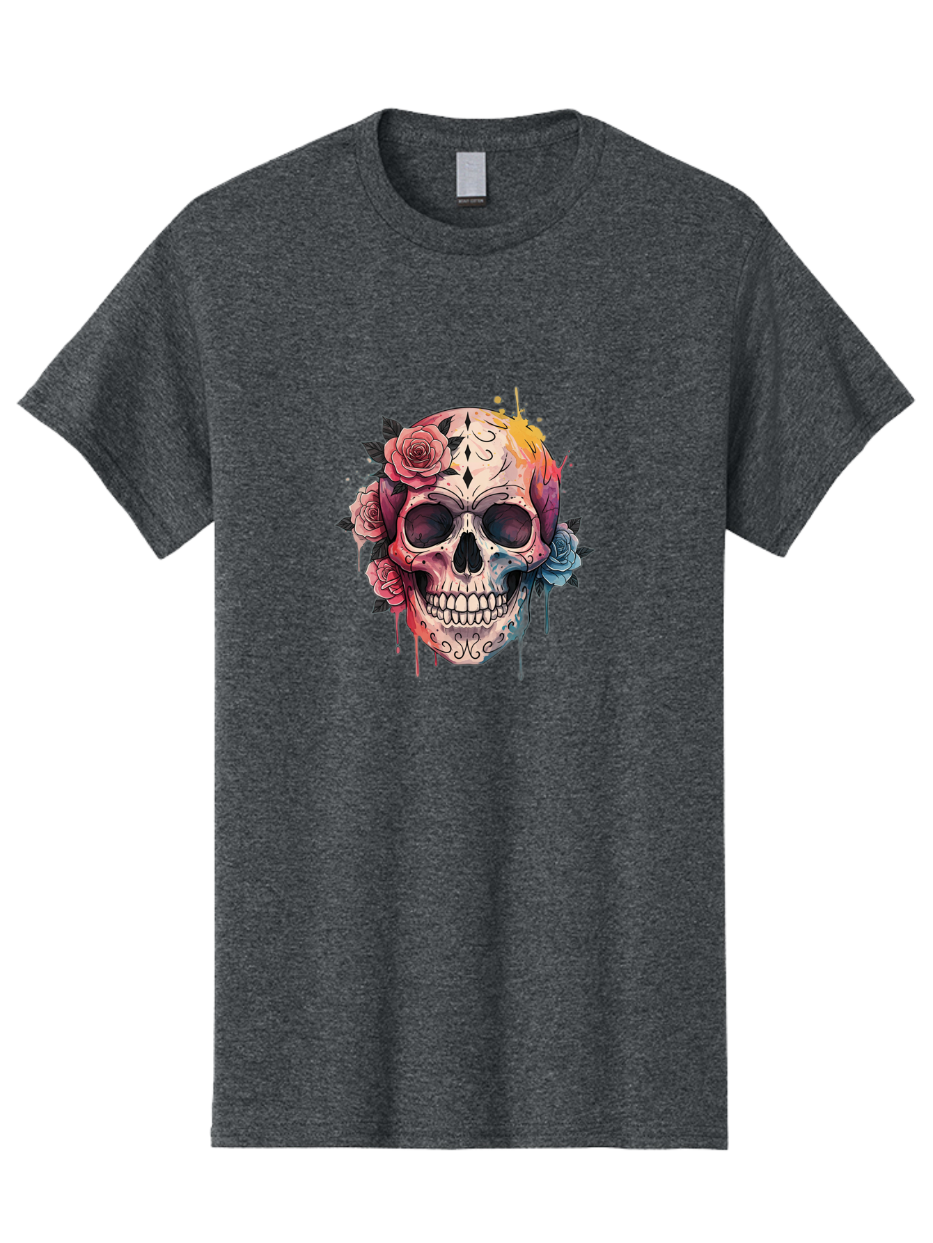 Sugar-Skull-4 Men'S Graphic Tee, 100% Cotton, Comfortable Casual Summer Wear, Machine Washable, Sugar Skull, Day Of The Dead, Floral Skull, Vibrant Colors, Intricate Designs, Abstract Art, Grunge Style, Street Art, Tattoo Art, Mexican Culture, Bad776