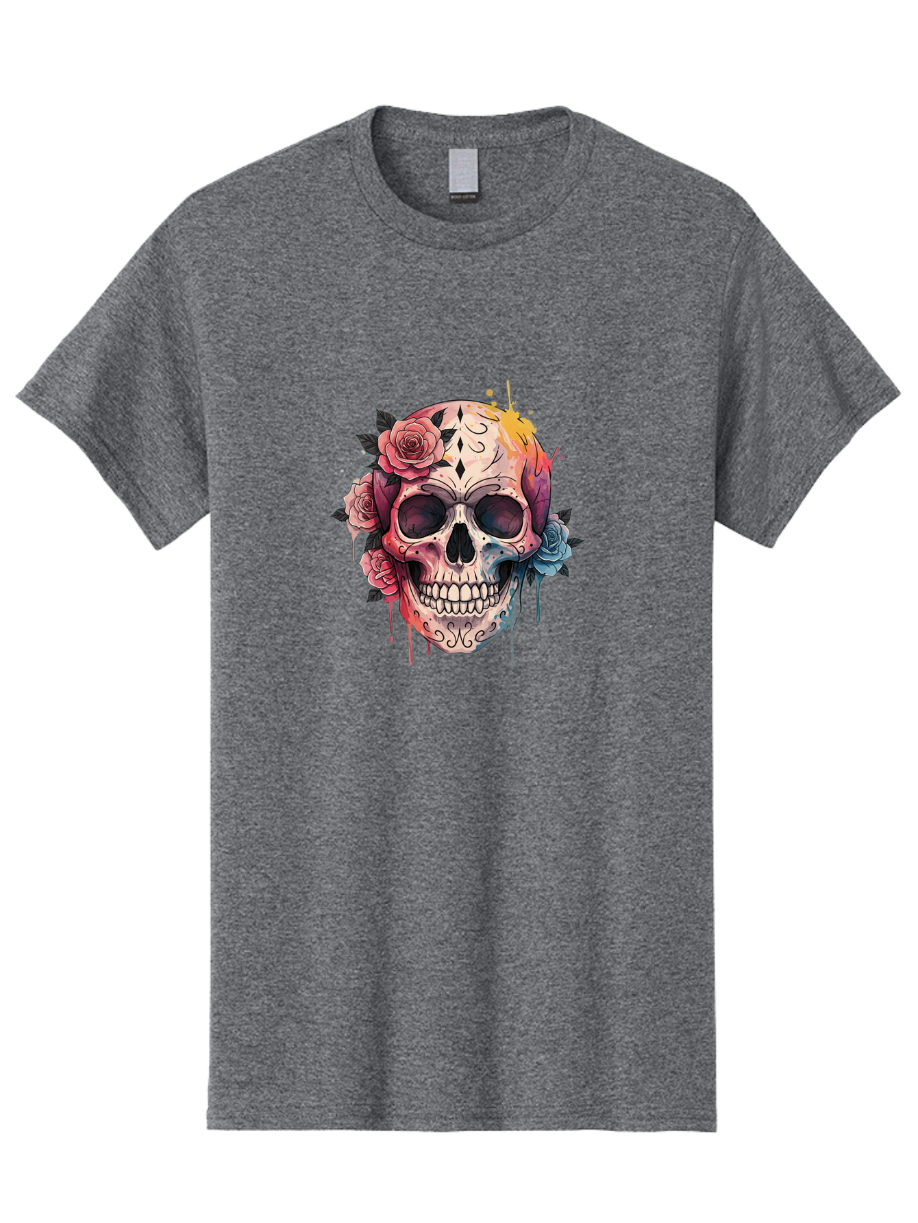 Sugar-Skull-4 Men'S Graphic Tee, 100% Cotton, Comfortable Casual Summer Wear, Machine Washable, Sugar Skull, Day Of The Dead, Floral Skull, Vibrant Colors, Intricate Designs, Abstract Art, Grunge Style, Street Art, Tattoo Art, Mexican Culture, Bad776