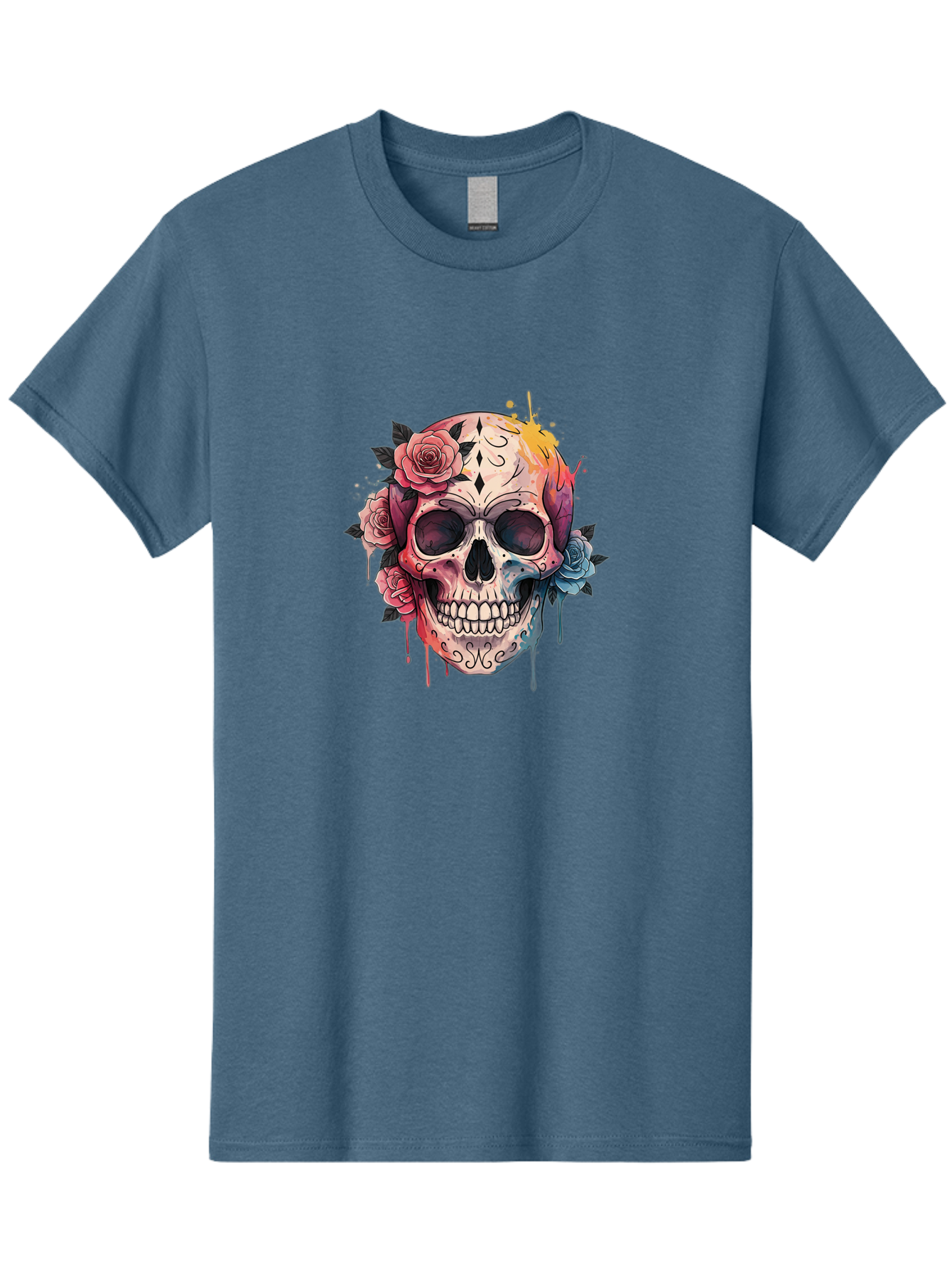 Sugar-Skull-4 Men'S Graphic Tee, 100% Cotton, Comfortable Casual Summer Wear, Machine Washable, Sugar Skull, Day Of The Dead, Floral Skull, Vibrant Colors, Intricate Designs, Abstract Art, Grunge Style, Street Art, Tattoo Art, Mexican Culture, Bad776