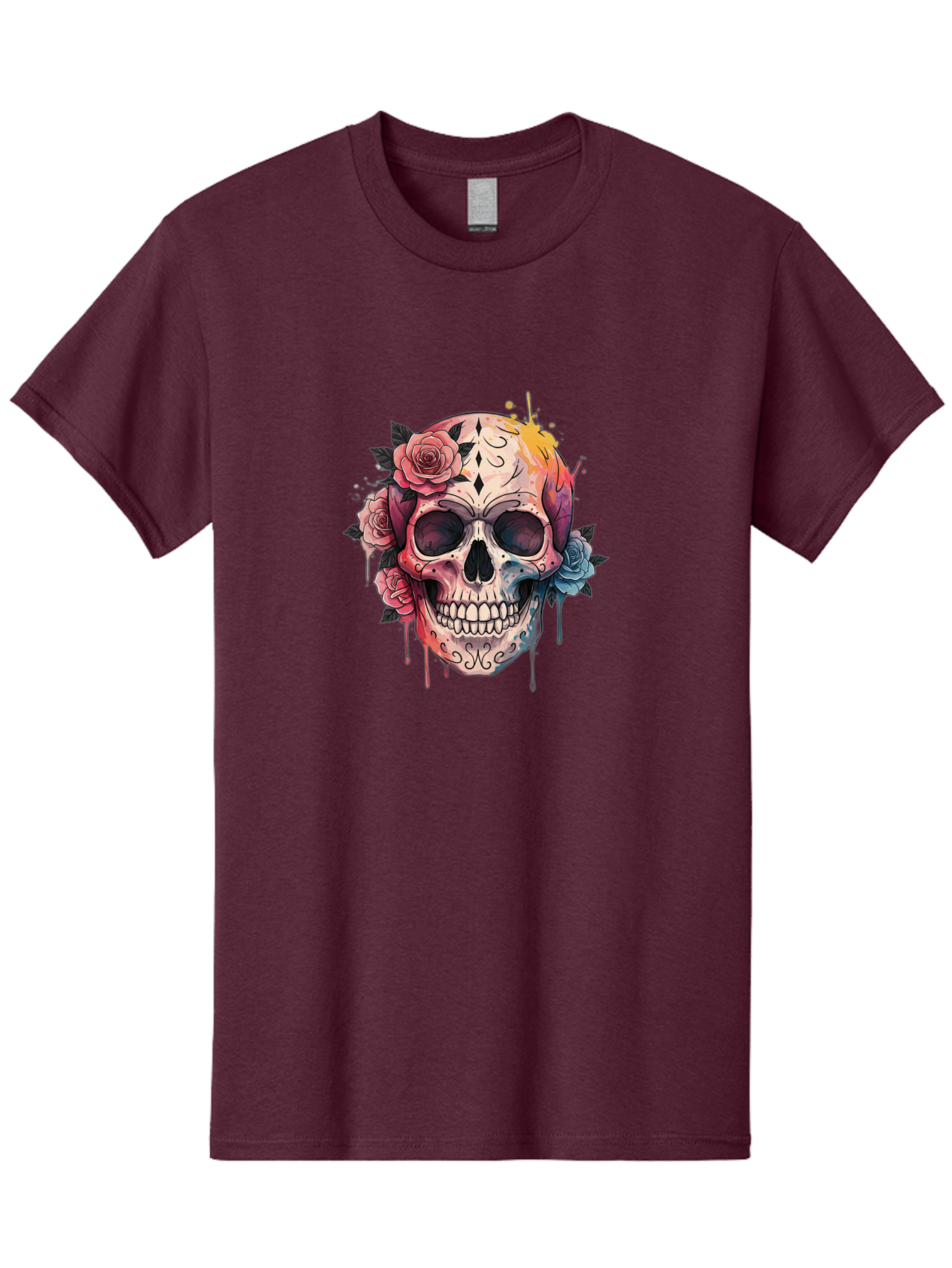 Sugar-Skull-4 Men'S Graphic Tee, 100% Cotton, Comfortable Casual Summer Wear, Machine Washable, Sugar Skull, Day Of The Dead, Floral Skull, Vibrant Colors, Intricate Designs, Abstract Art, Grunge Style, Street Art, Tattoo Art, Mexican Culture, Bad776