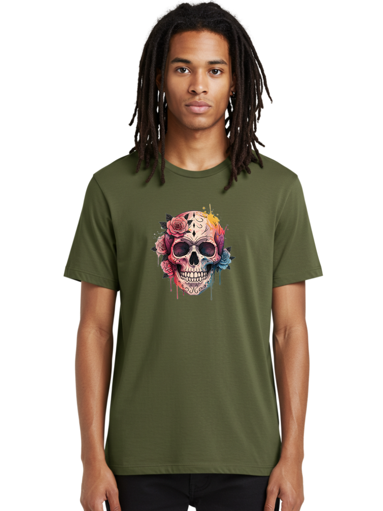 Sugar-Skull-4 Men'S Graphic Tee, 100% Cotton, Comfortable Casual Summer Wear, Machine Washable, Sugar Skull, Day Of The Dead, Floral Skull, Vibrant Colors, Intricate Designs, Abstract Art, Grunge Style, Street Art, Tattoo Art, Mexican Culture, Bad776