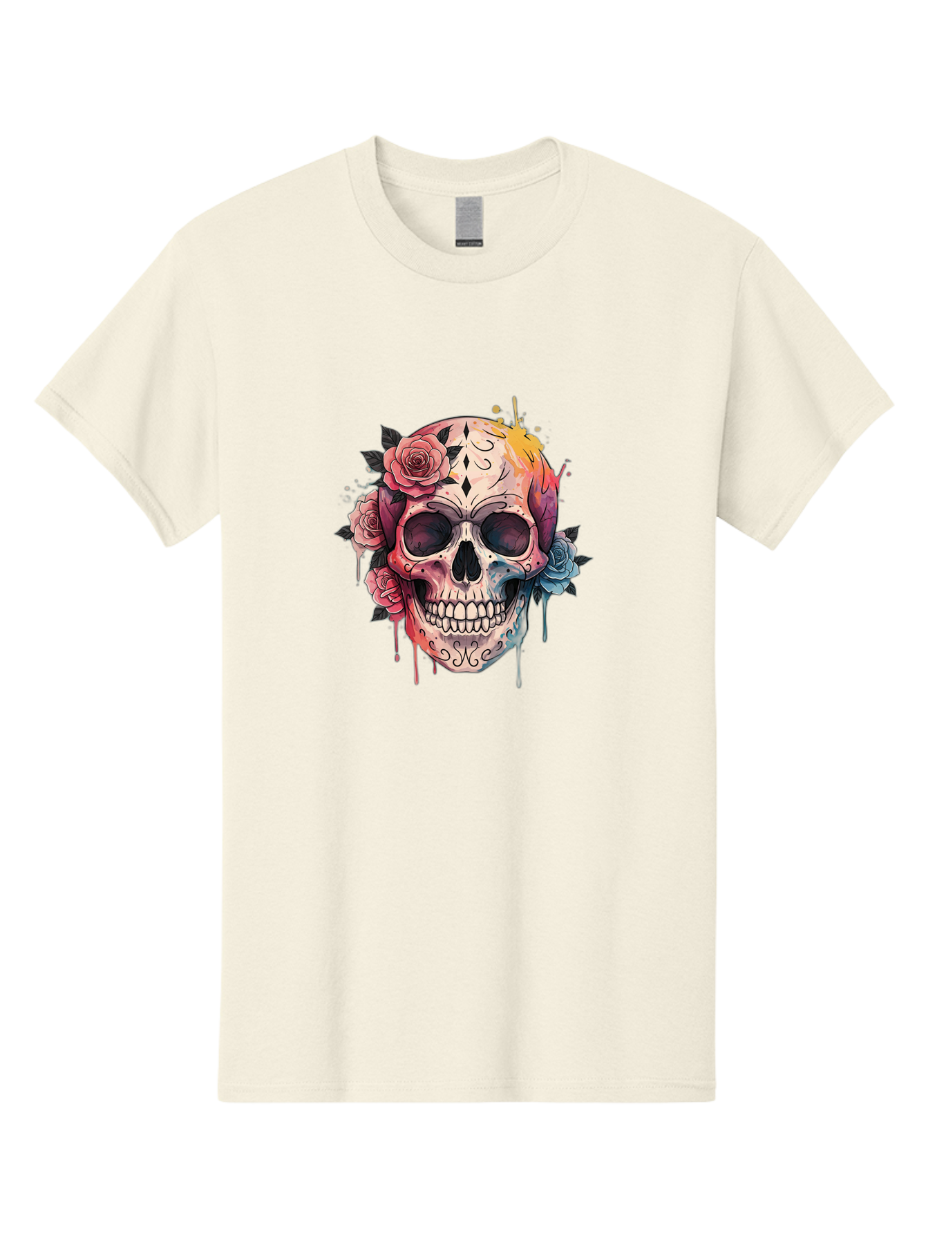 Sugar-Skull-4 Men'S Graphic Tee, 100% Cotton, Comfortable Casual Summer Wear, Machine Washable, Sugar Skull, Day Of The Dead, Floral Skull, Vibrant Colors, Intricate Designs, Abstract Art, Grunge Style, Street Art, Tattoo Art, Mexican Culture, Bad776
