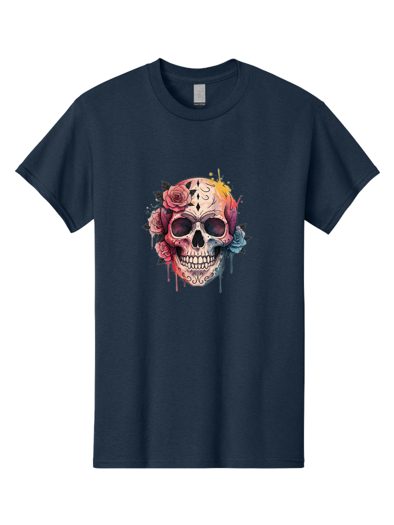 Sugar-Skull-4 Men'S Graphic Tee, 100% Cotton, Comfortable Casual Summer Wear, Machine Washable, Sugar Skull, Day Of The Dead, Floral Skull, Vibrant Colors, Intricate Designs, Abstract Art, Grunge Style, Street Art, Tattoo Art, Mexican Culture, Bad776
