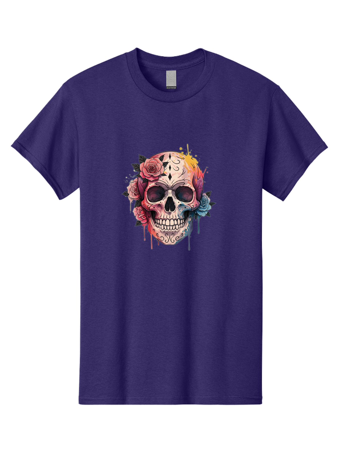 Sugar-Skull-4 Men'S Graphic Tee, 100% Cotton, Comfortable Casual Summer Wear, Machine Washable, Sugar Skull, Day Of The Dead, Floral Skull, Vibrant Colors, Intricate Designs, Abstract Art, Grunge Style, Street Art, Tattoo Art, Mexican Culture, Bad776