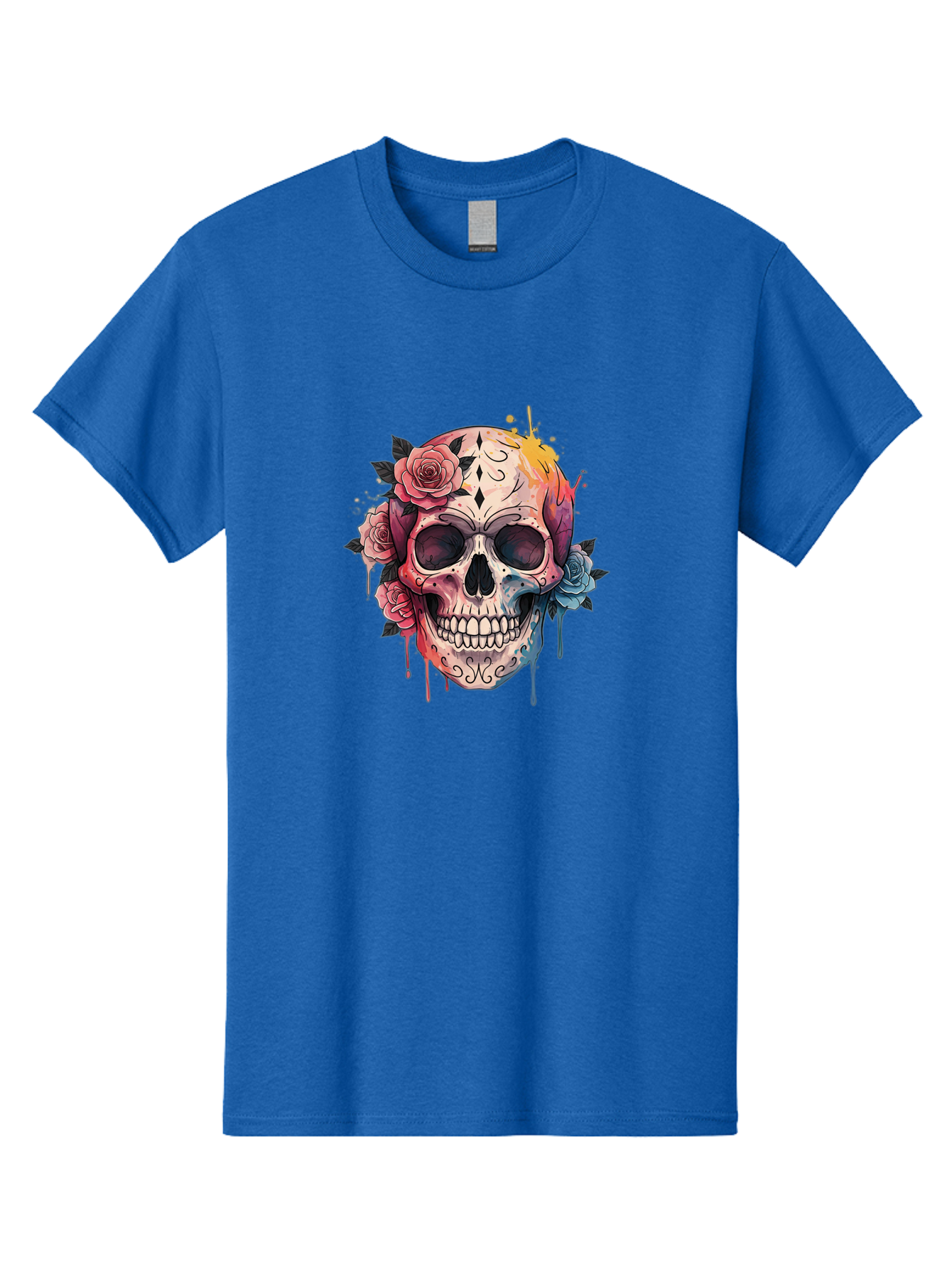 Sugar-Skull-4 Men'S Graphic Tee, 100% Cotton, Comfortable Casual Summer Wear, Machine Washable, Sugar Skull, Day Of The Dead, Floral Skull, Vibrant Colors, Intricate Designs, Abstract Art, Grunge Style, Street Art, Tattoo Art, Mexican Culture, Bad776