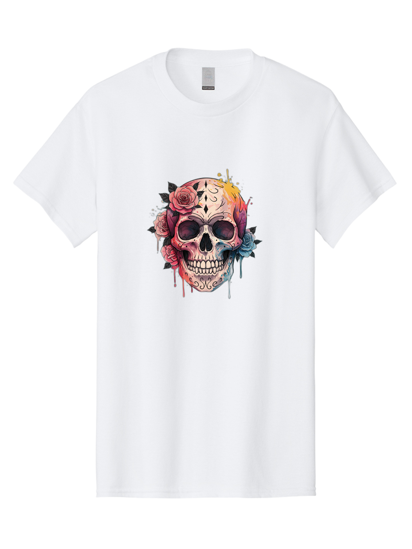 Sugar-Skull-4 Men'S Graphic Tee, 100% Cotton, Comfortable Casual Summer Wear, Machine Washable, Sugar Skull, Day Of The Dead, Floral Skull, Vibrant Colors, Intricate Designs, Abstract Art, Grunge Style, Street Art, Tattoo Art, Mexican Culture, Bad776