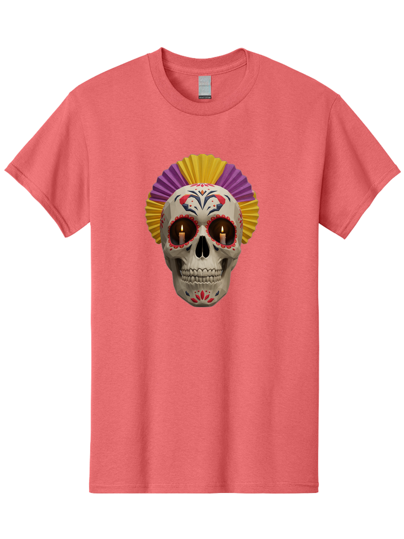 Sugar-Skull-6 Men'S Graphic Tee, 100% Cotton, Comfortable Casual Summer Wear, Machine Washable, Sugar Skull, Day Of The Dead, Mexican Culture, Lit Candles, Decorative Patterns, Vibrant Colors, Festive Decorations, Skull Art, Bad778