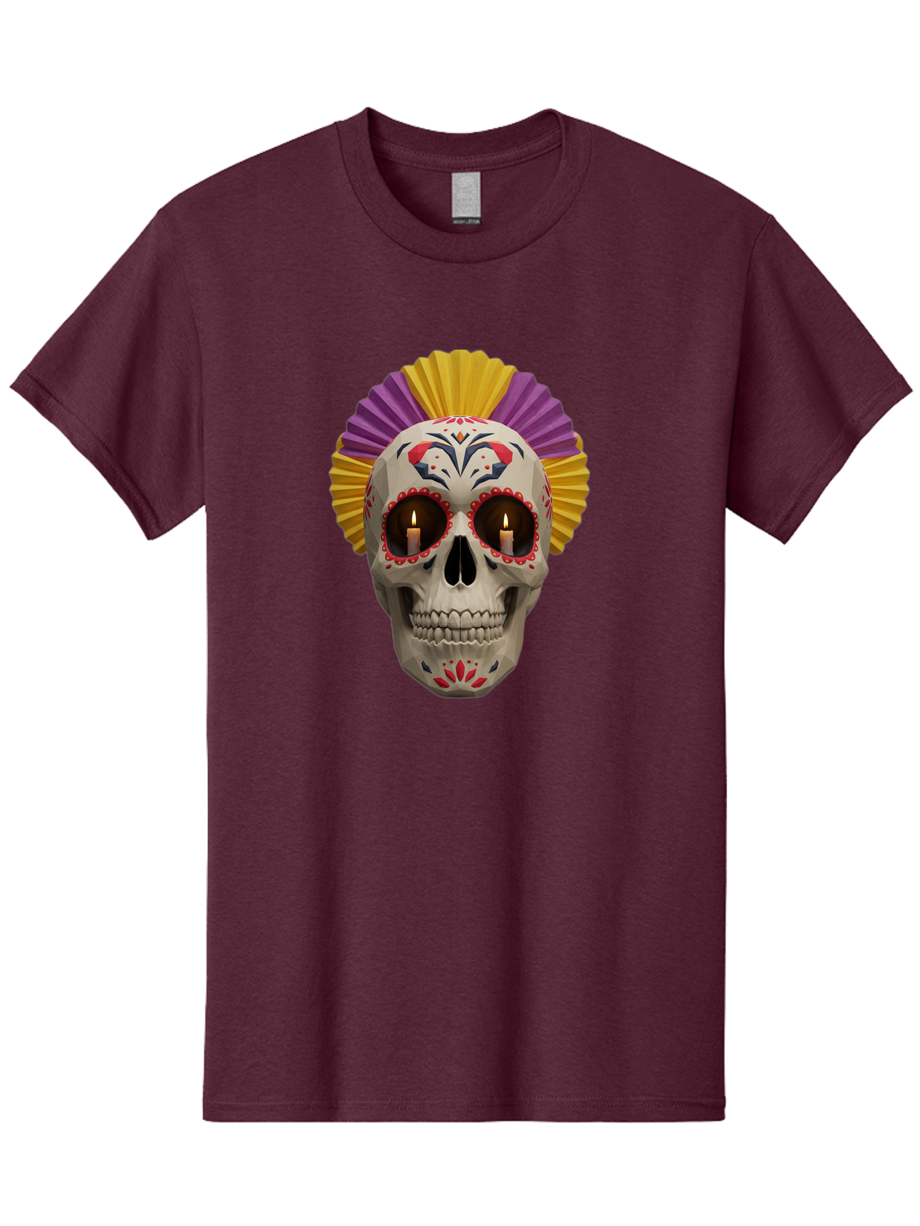 Sugar-Skull-6 Men'S Graphic Tee, 100% Cotton, Comfortable Casual Summer Wear, Machine Washable, Sugar Skull, Day Of The Dead, Mexican Culture, Lit Candles, Decorative Patterns, Vibrant Colors, Festive Decorations, Skull Art, Bad778
