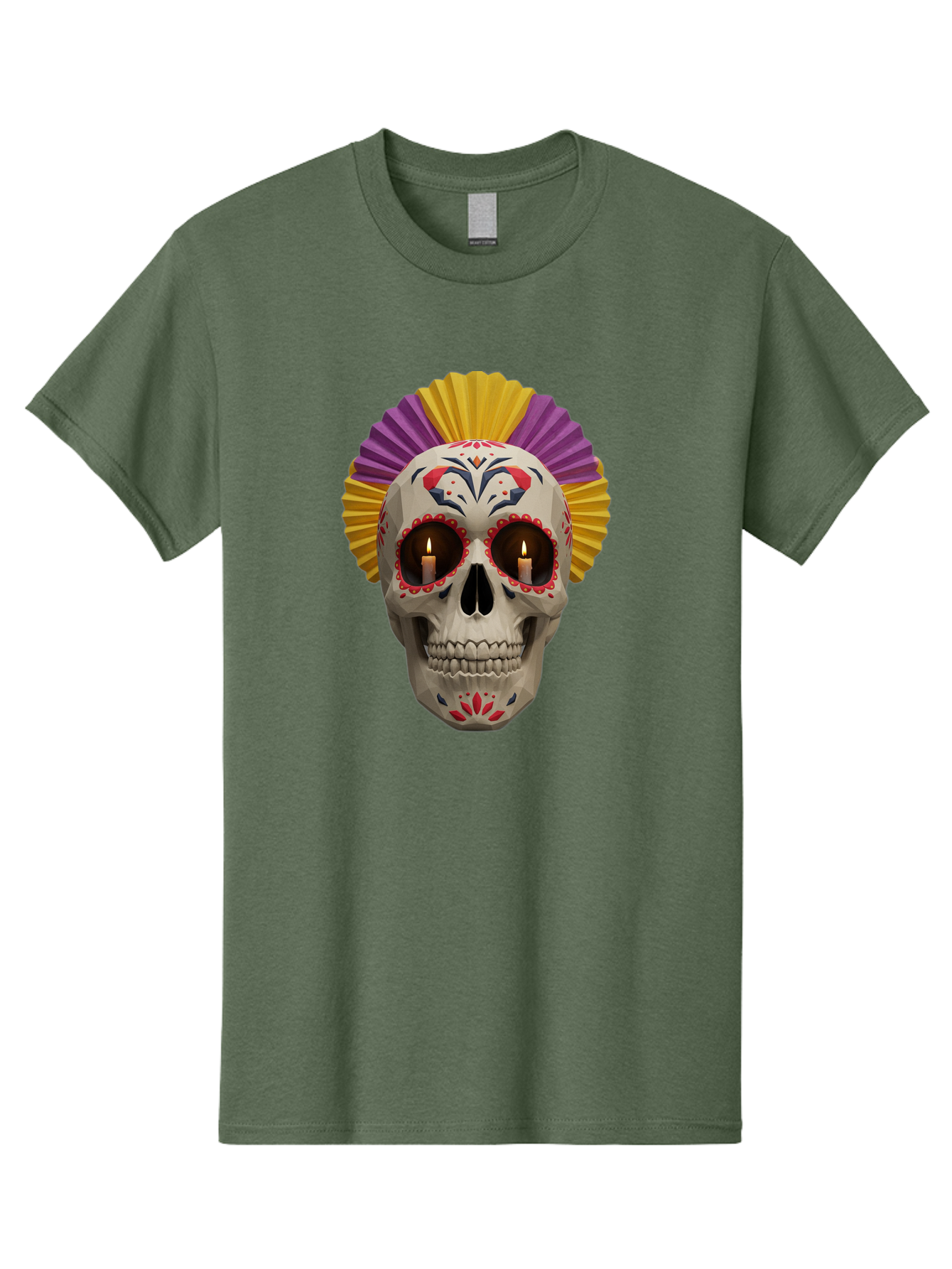 Sugar-Skull-6 Men'S Graphic Tee, 100% Cotton, Comfortable Casual Summer Wear, Machine Washable, Sugar Skull, Day Of The Dead, Mexican Culture, Lit Candles, Decorative Patterns, Vibrant Colors, Festive Decorations, Skull Art, Bad778