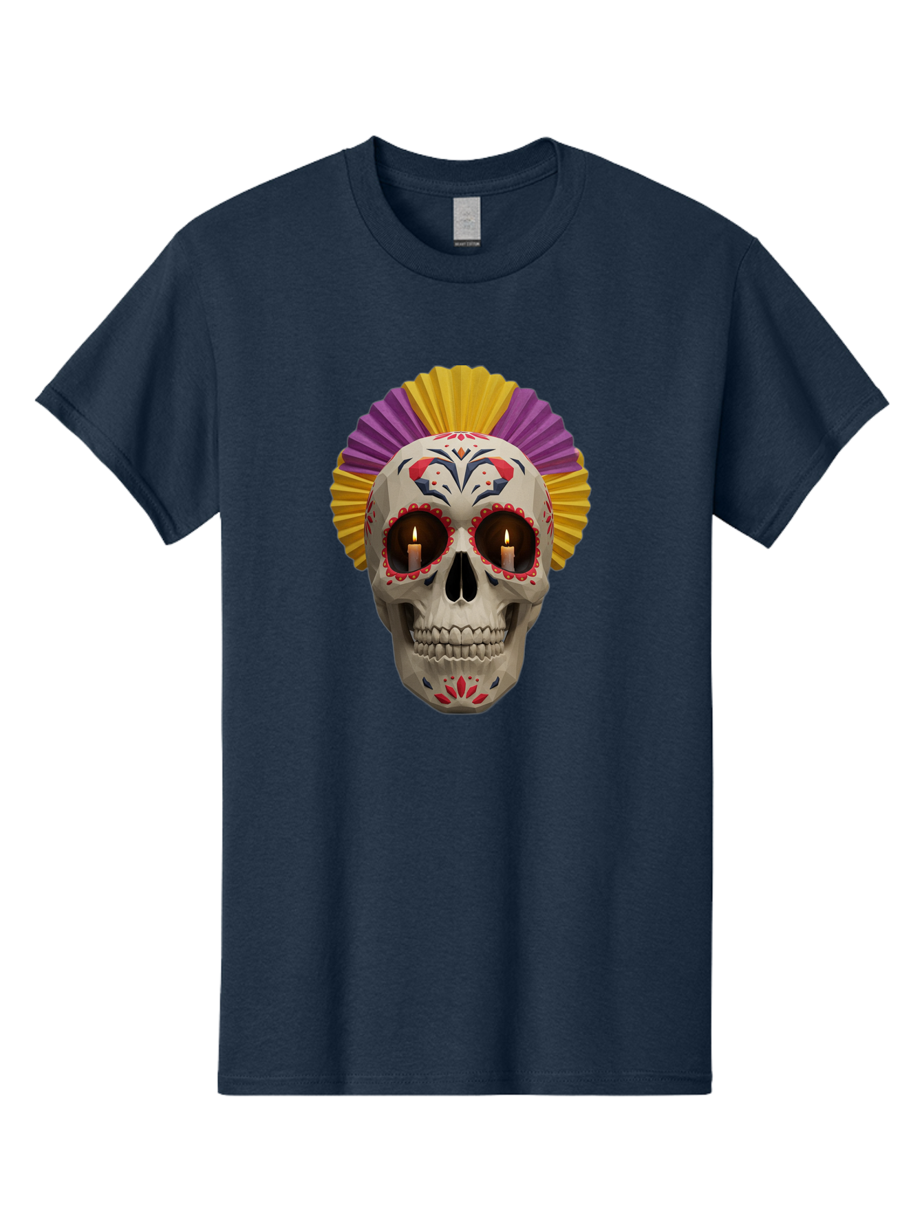 Sugar-Skull-6 Men'S Graphic Tee, 100% Cotton, Comfortable Casual Summer Wear, Machine Washable, Sugar Skull, Day Of The Dead, Mexican Culture, Lit Candles, Decorative Patterns, Vibrant Colors, Festive Decorations, Skull Art, Bad778