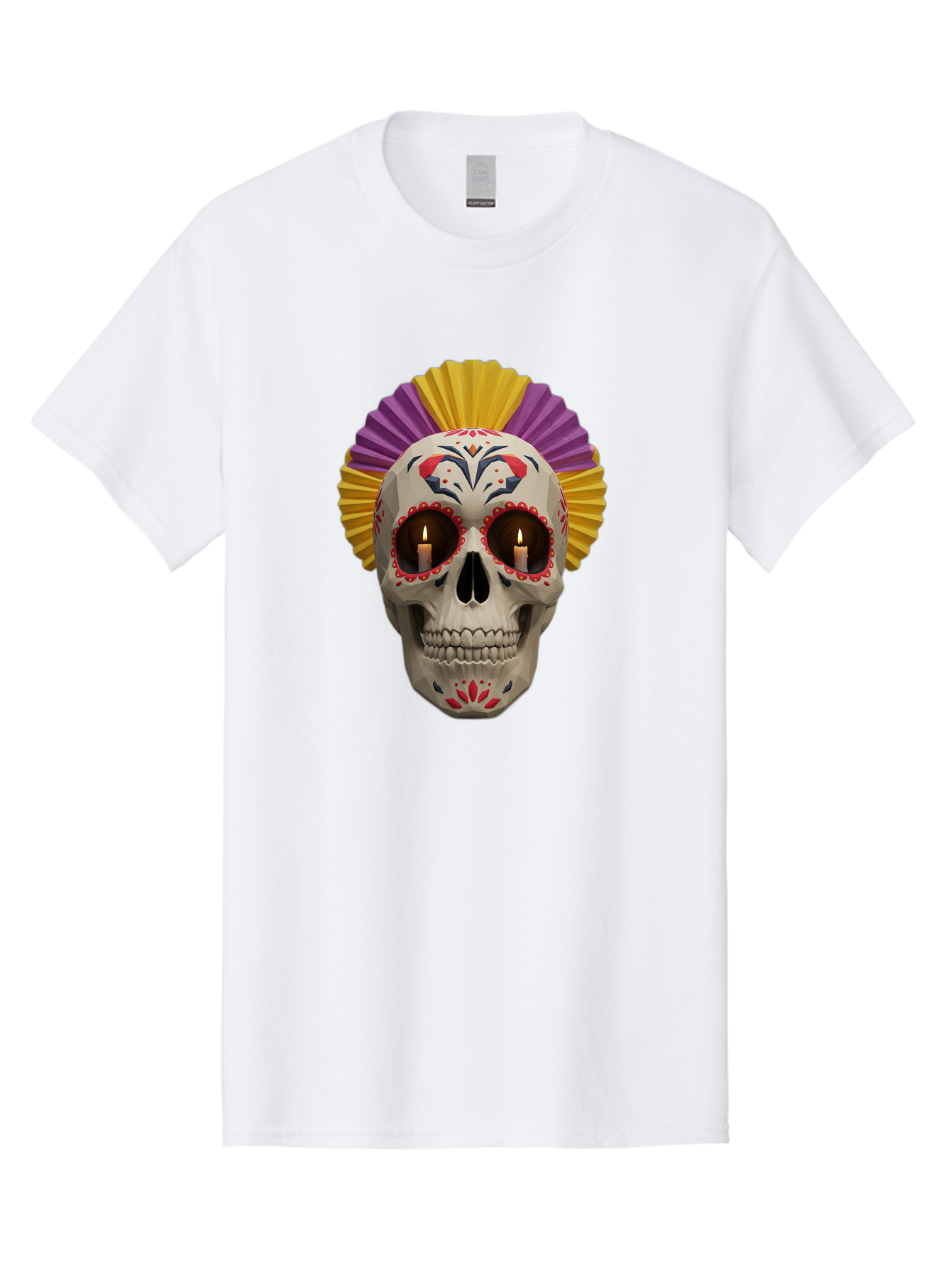Sugar-Skull-6 Men'S Graphic Tee, 100% Cotton, Comfortable Casual Summer Wear, Machine Washable, Sugar Skull, Day Of The Dead, Mexican Culture, Lit Candles, Decorative Patterns, Vibrant Colors, Festive Decorations, Skull Art, Bad778