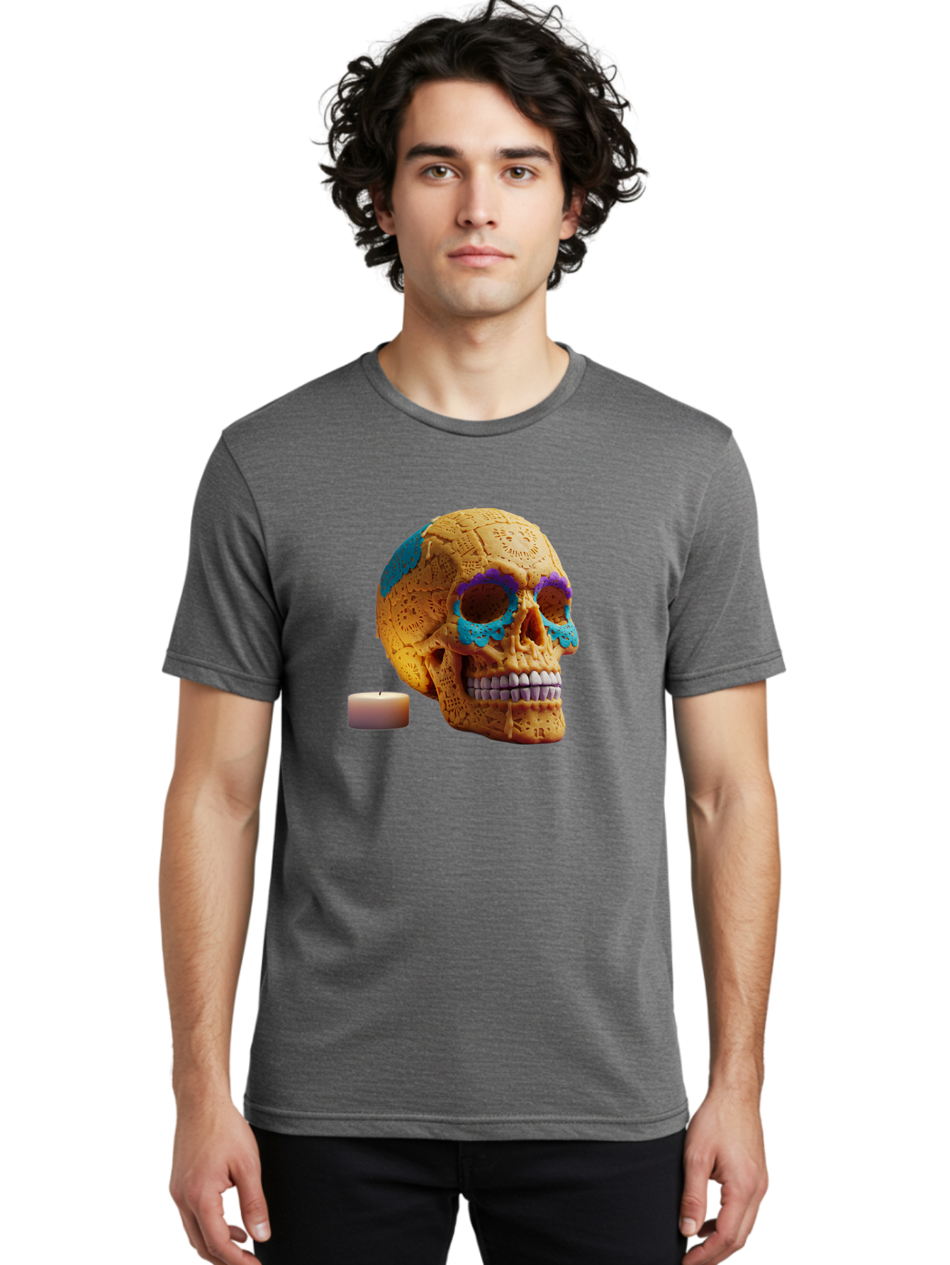 Sugar-Skull-8 Men'S Graphic Tee, 100% Cotton, Comfortable Casual Summer Wear, Machine Washable, Sugar Skull, Day Of The Dead Celebration, Vibrant Decorations, Intricate Designs, Decorative Skull, Traditional Mexican Art, Festive Atmosphere, Bad780