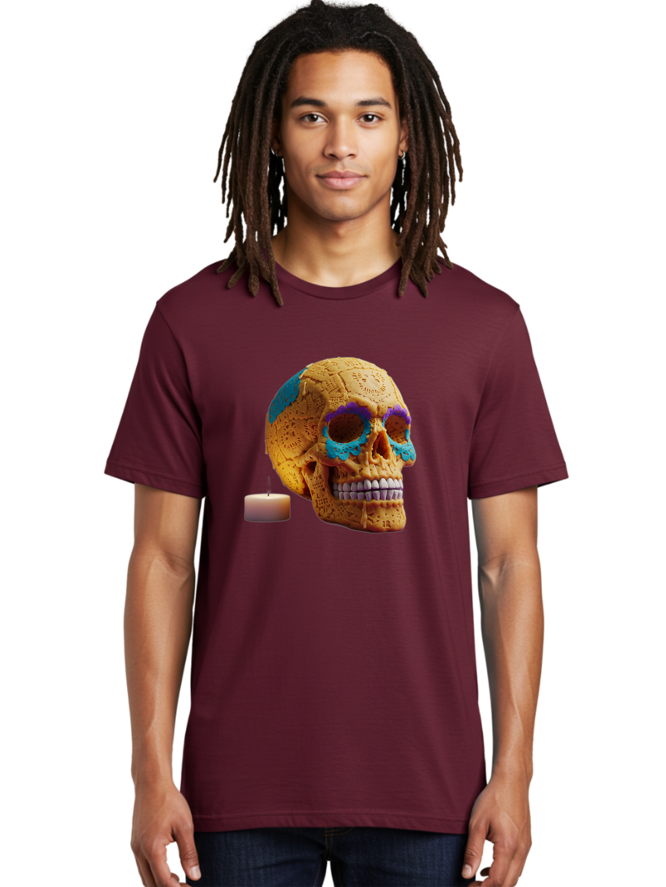 Sugar-Skull-8 Men'S Graphic Tee, 100% Cotton, Comfortable Casual Summer Wear, Machine Washable, Sugar Skull, Day Of The Dead Celebration, Vibrant Decorations, Intricate Designs, Decorative Skull, Traditional Mexican Art, Festive Atmosphere, Bad780