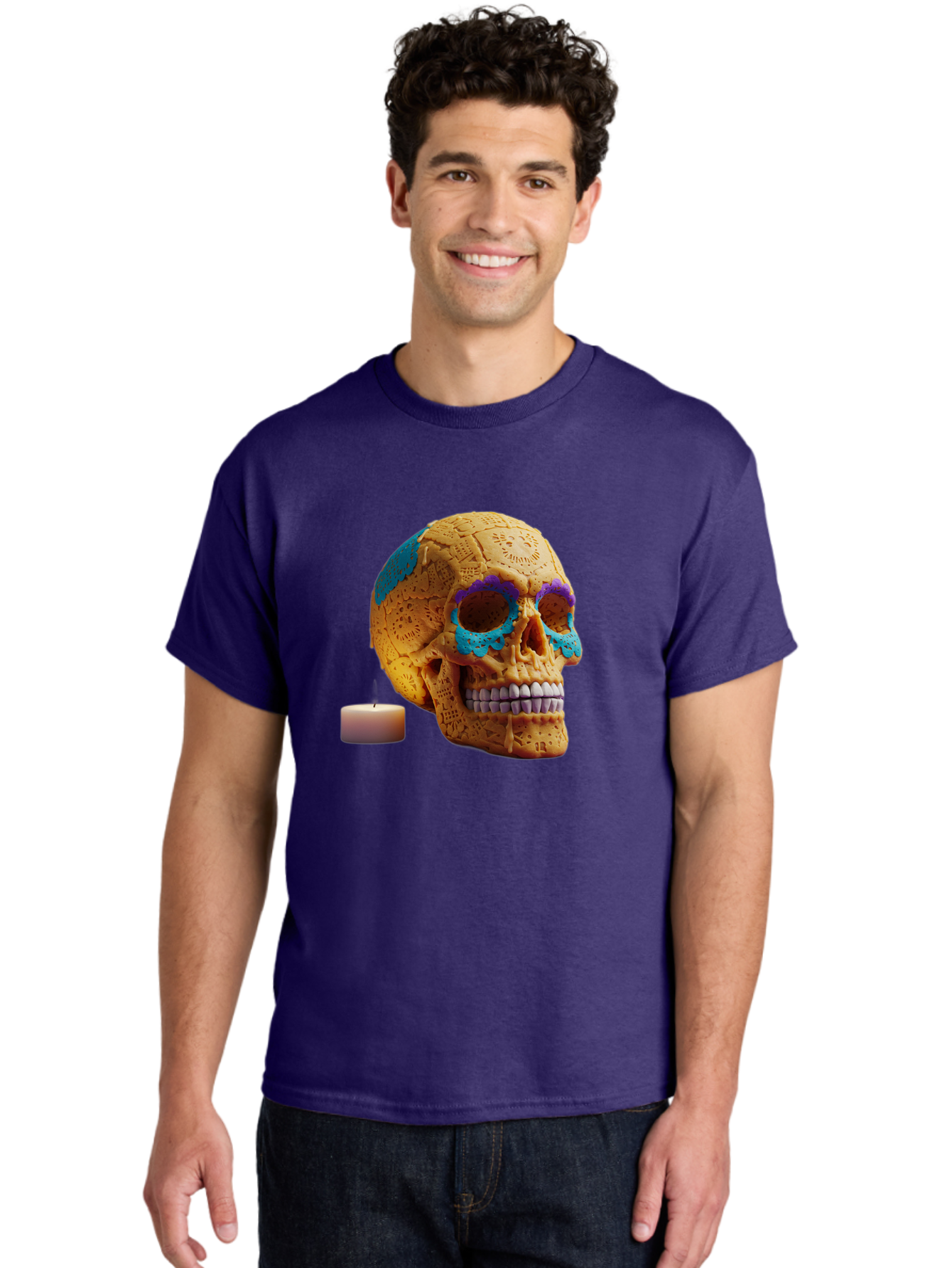 Sugar-Skull-8 Men'S Graphic Tee, 100% Cotton, Comfortable Casual Summer Wear, Machine Washable, Sugar Skull, Day Of The Dead Celebration, Vibrant Decorations, Intricate Designs, Decorative Skull, Traditional Mexican Art, Festive Atmosphere, Bad780