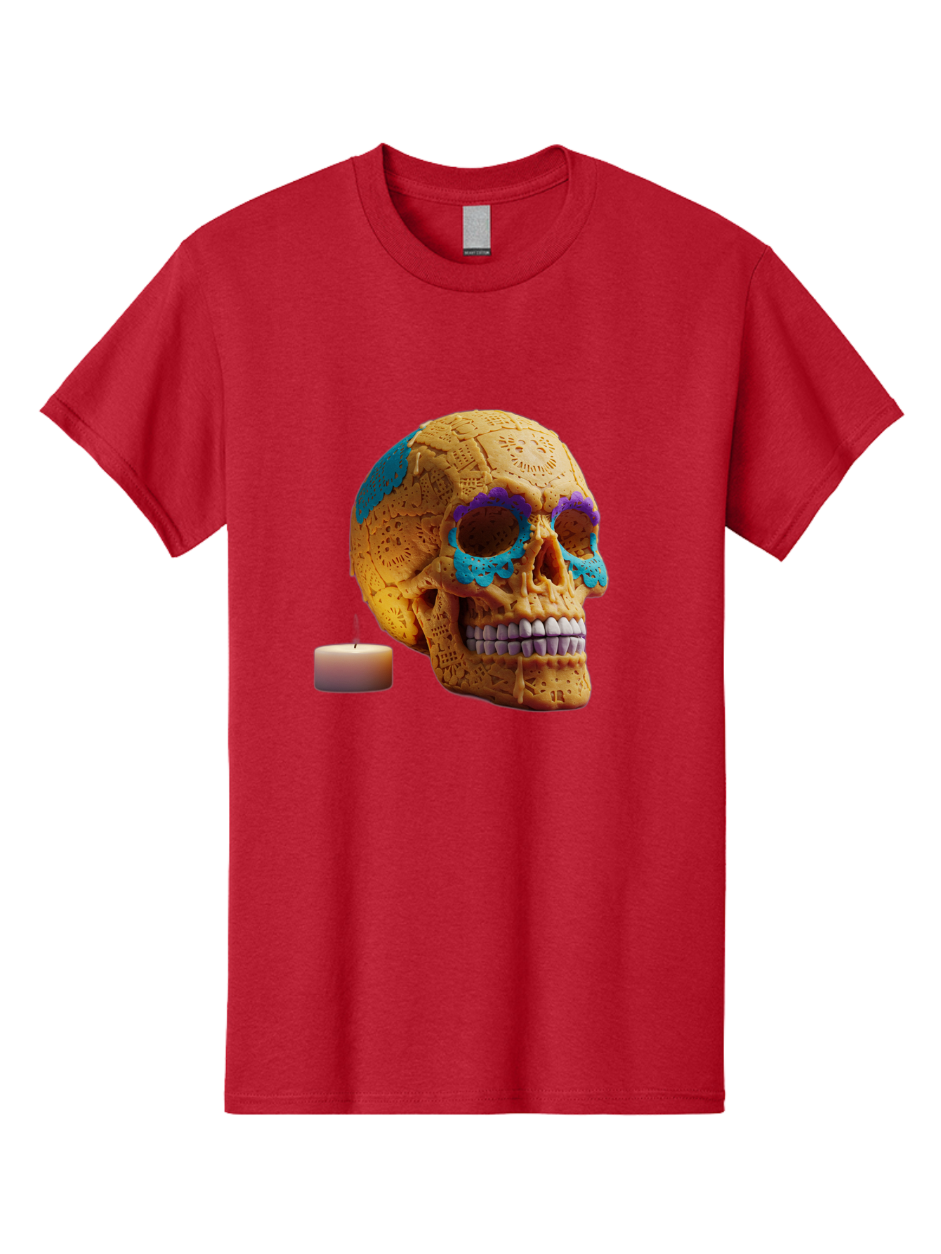 Sugar-Skull-8 Men'S Graphic Tee, 100% Cotton, Comfortable Casual Summer Wear, Machine Washable, Sugar Skull, Day Of The Dead Celebration, Vibrant Decorations, Intricate Designs, Decorative Skull, Traditional Mexican Art, Festive Atmosphere, Bad780