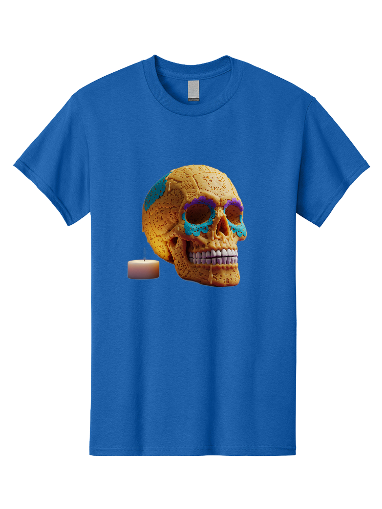 Sugar-Skull-8 Men'S Graphic Tee, 100% Cotton, Comfortable Casual Summer Wear, Machine Washable, Sugar Skull, Day Of The Dead Celebration, Vibrant Decorations, Intricate Designs, Decorative Skull, Traditional Mexican Art, Festive Atmosphere, Bad780